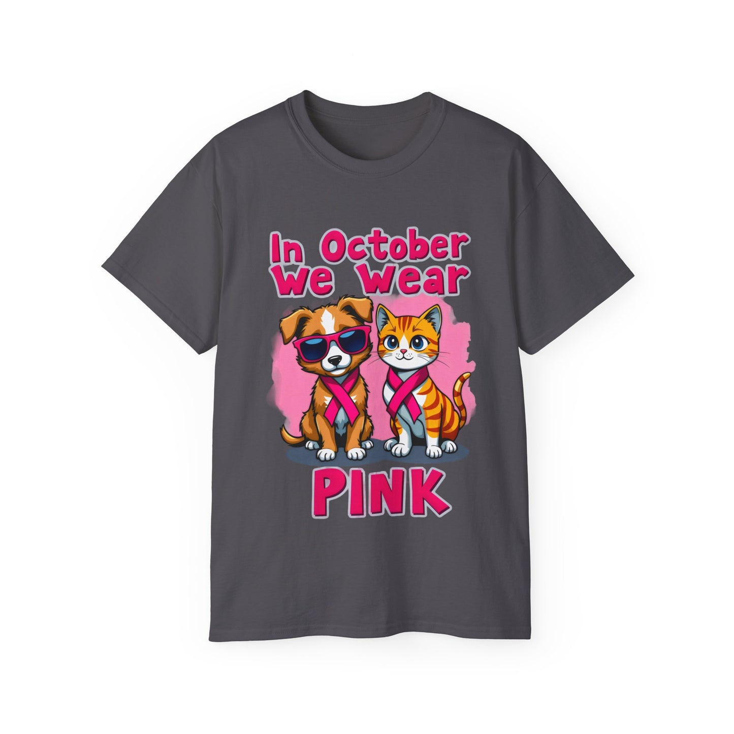 Cute Pet Cartoon In October We Wear Pink Unisex Organic T-Shirt