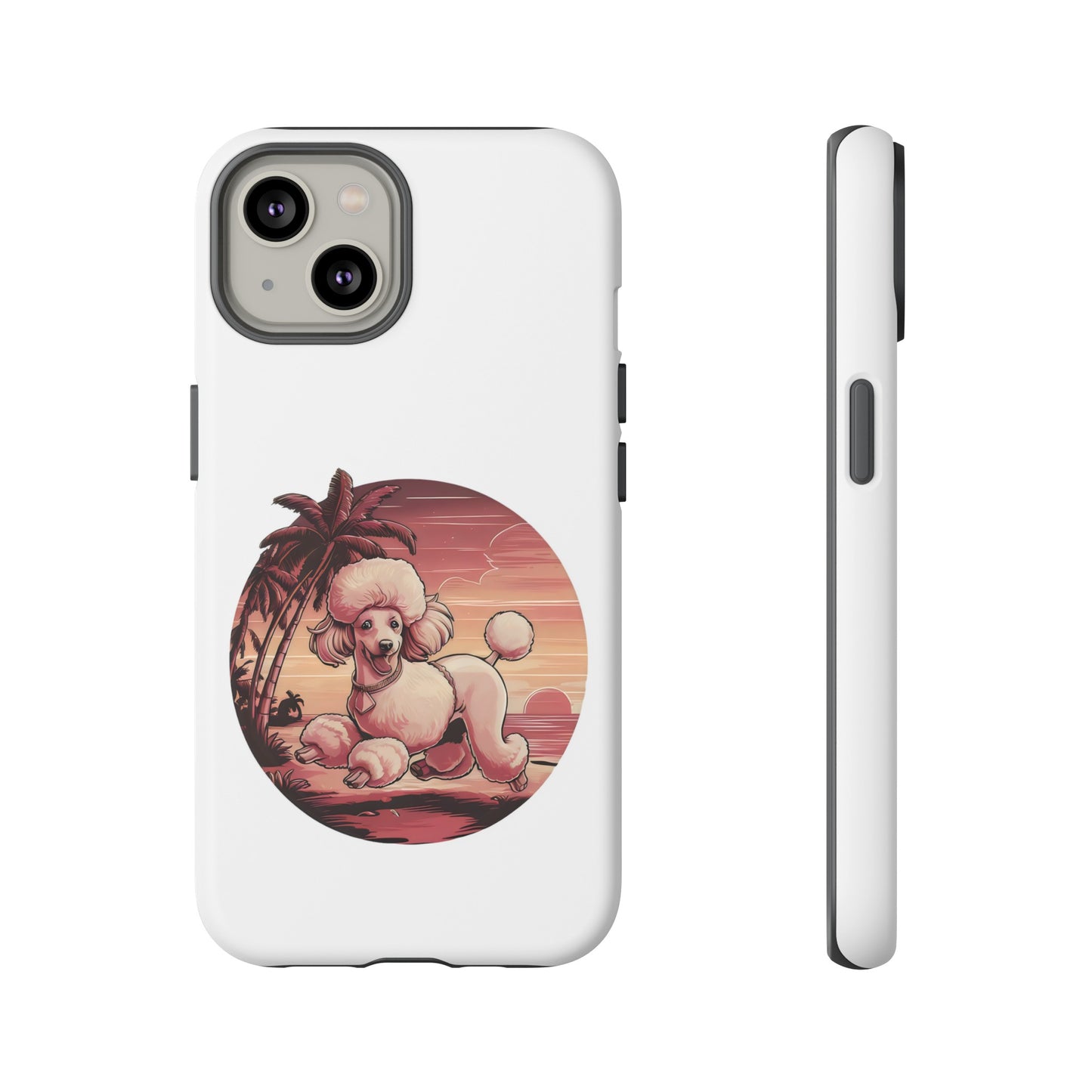 Cute Cartoon Poodle 80s Vintage Sunset Retro iPhone Tough Cases