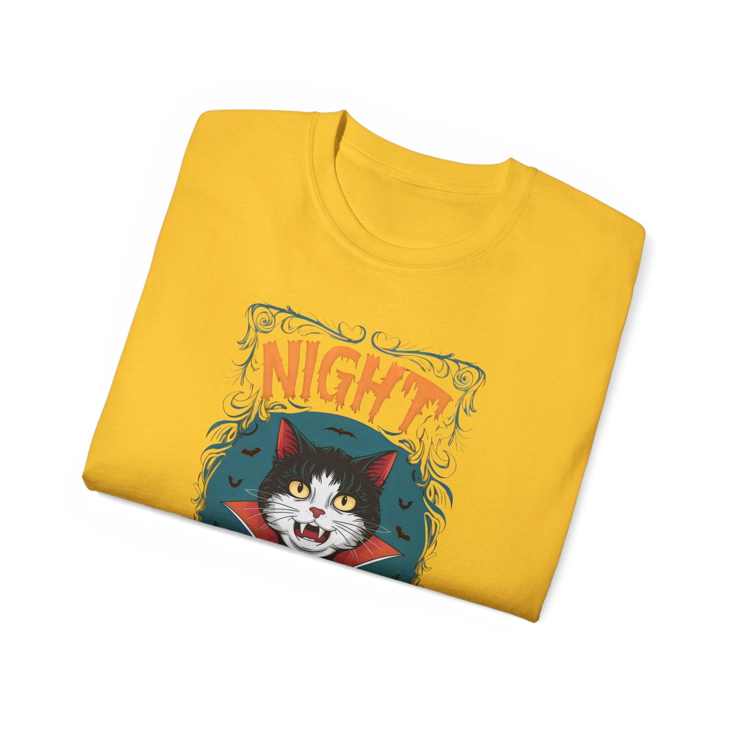 Cute Cat Cartoon Night of the Vampurr Unisex Organic T-Shirt