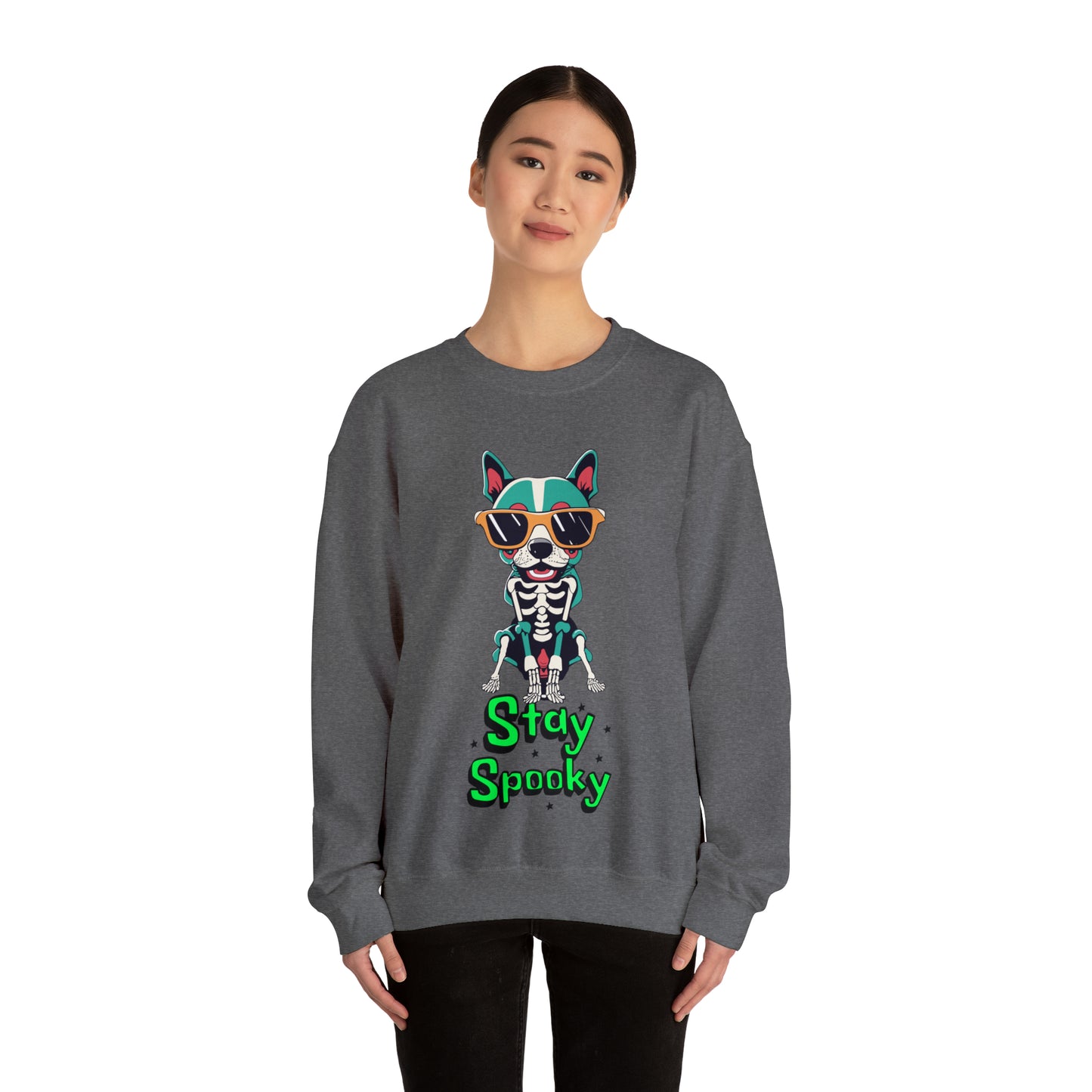 Cute Funny Stay Spooky Skeleton Dog Unisex Crewneck Sweatshirt