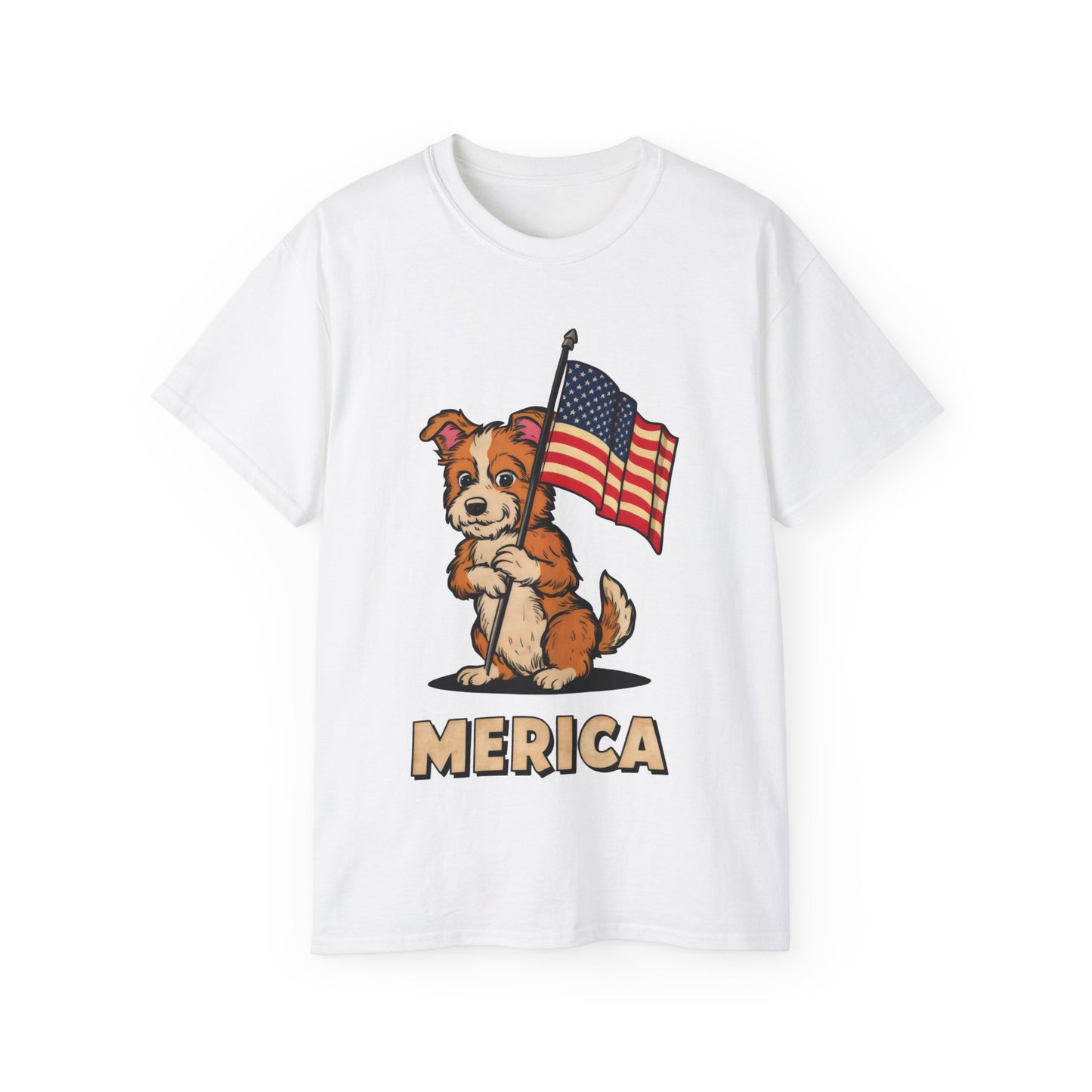 Cute Dog Cartoon Fourth of July Merica Organic T-Shirt