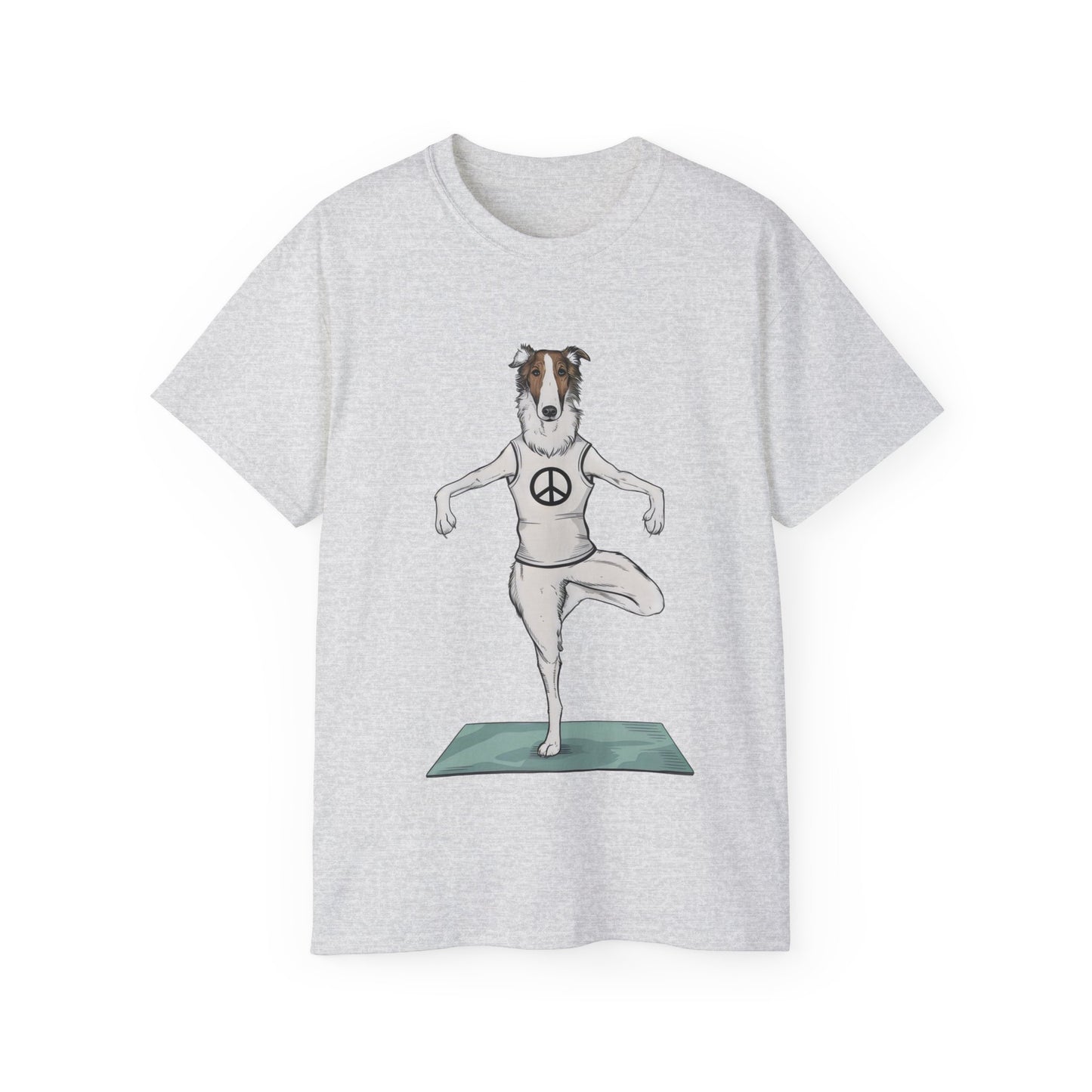 Cute Funny Cartoon Borzo Practising Yoga Organic T-Shirt