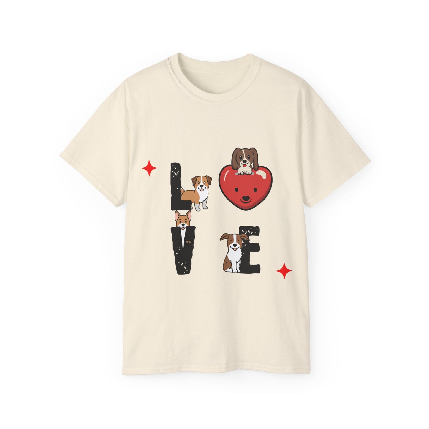 Cute Dog Cartoon Valentine's Day Love Unisex Organic T-Shirt