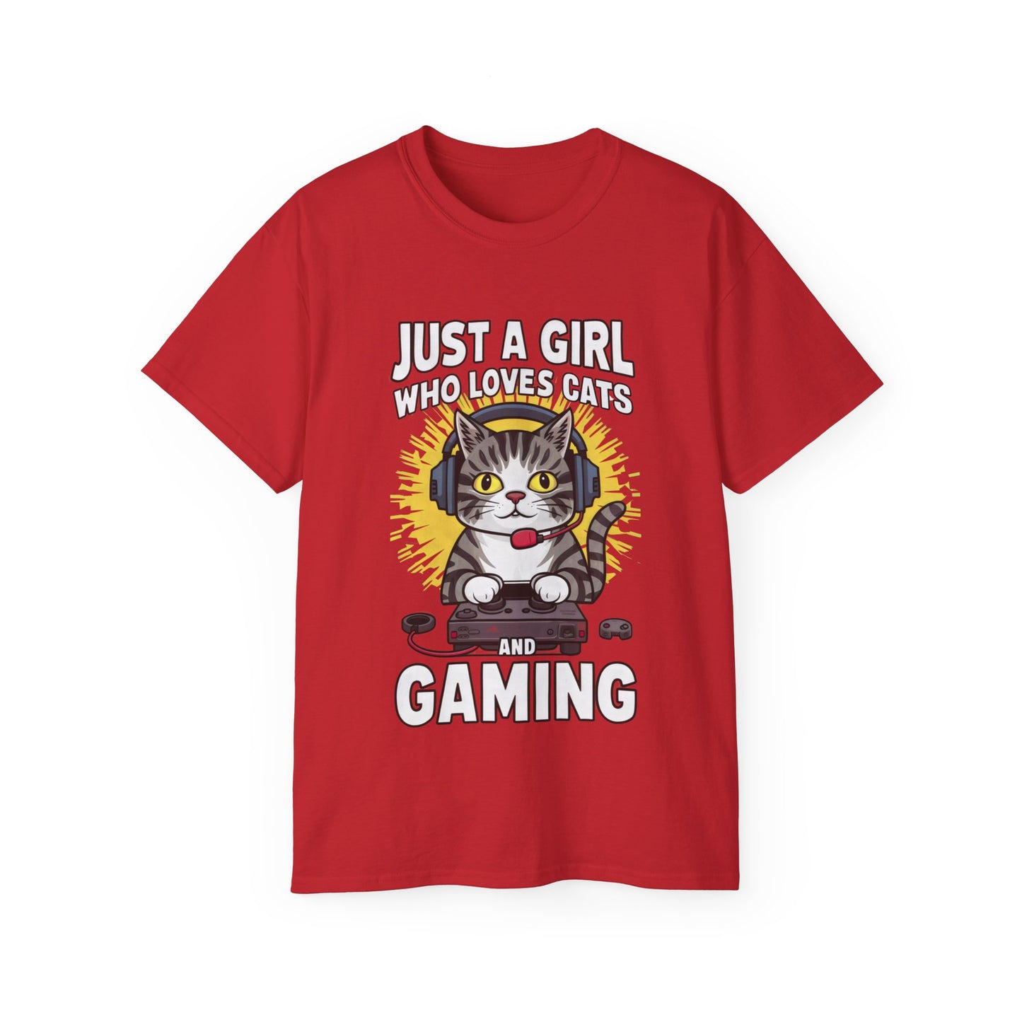 Cute Cartoon Just a Girl Who Loves Cats and Gaming Organic T-Shirt