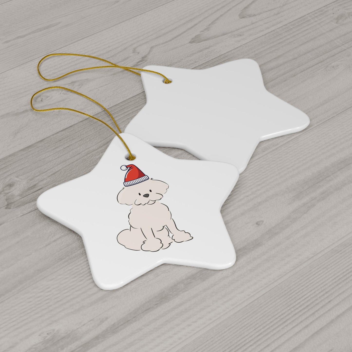 Cheeky Bichon Christmas Ceramic Ornament, 4 Shapes