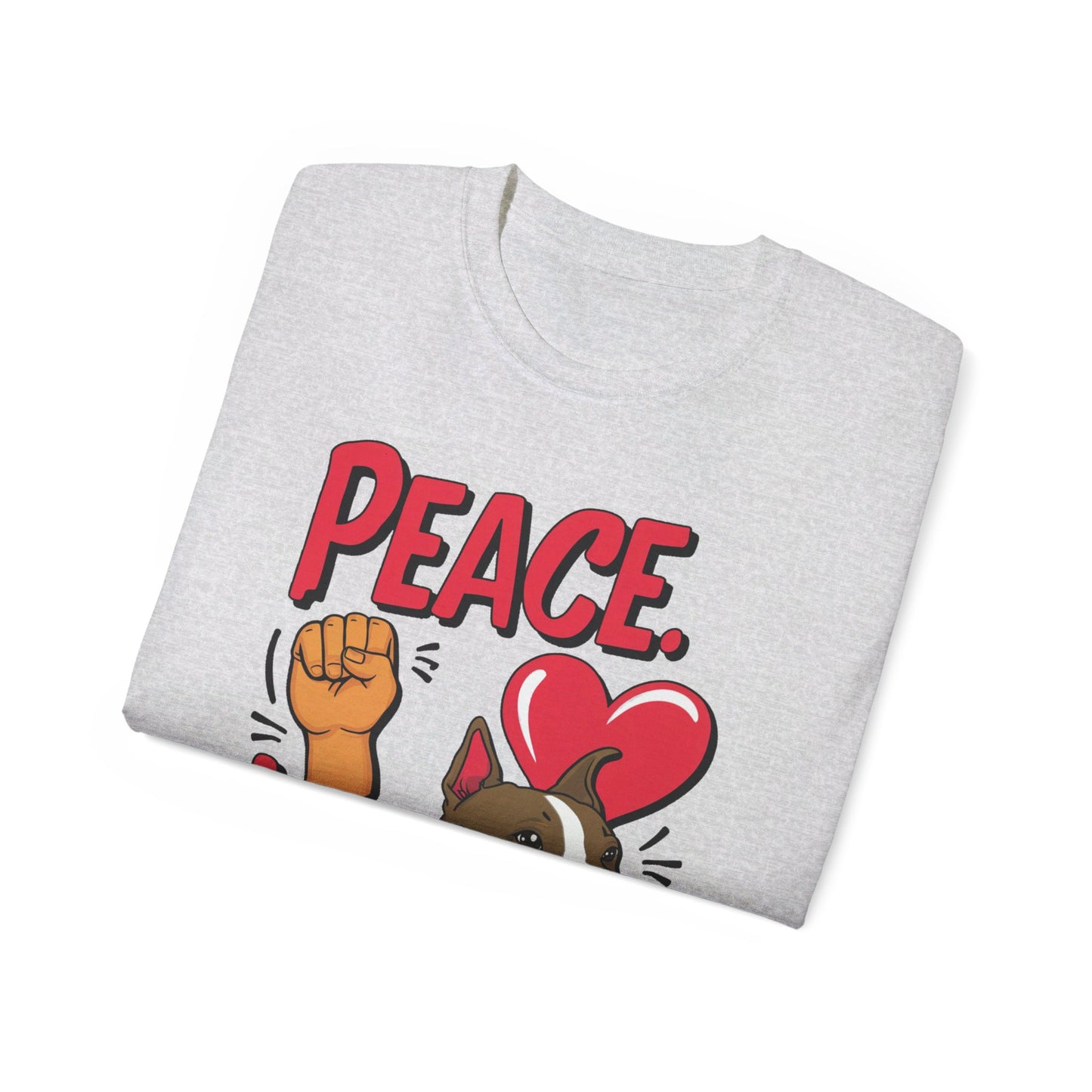 Cute Dog Cartoon Peace Love Pitties Unisex Organic T-Shirt