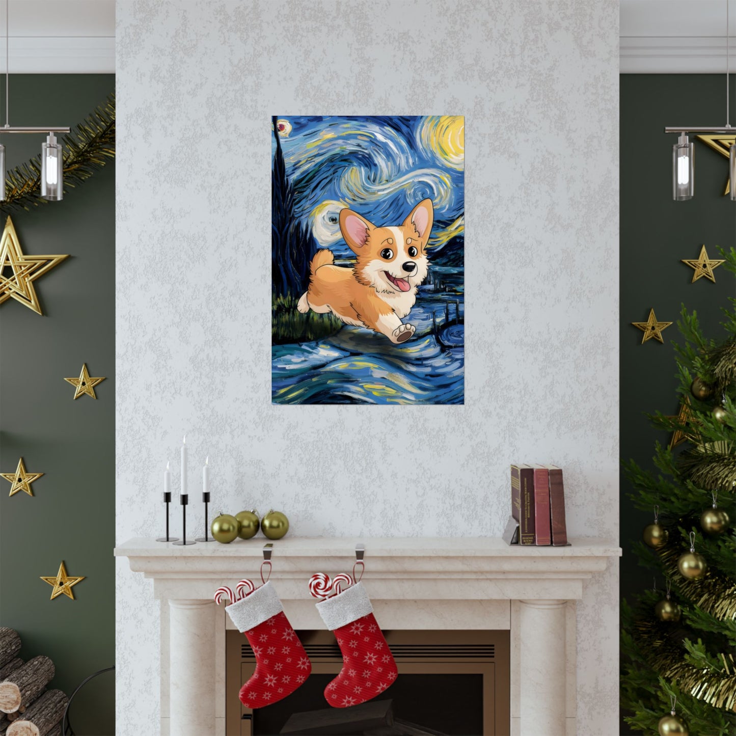 Cute Corgi Van Gogh Starry Night Matte Vertical Posters