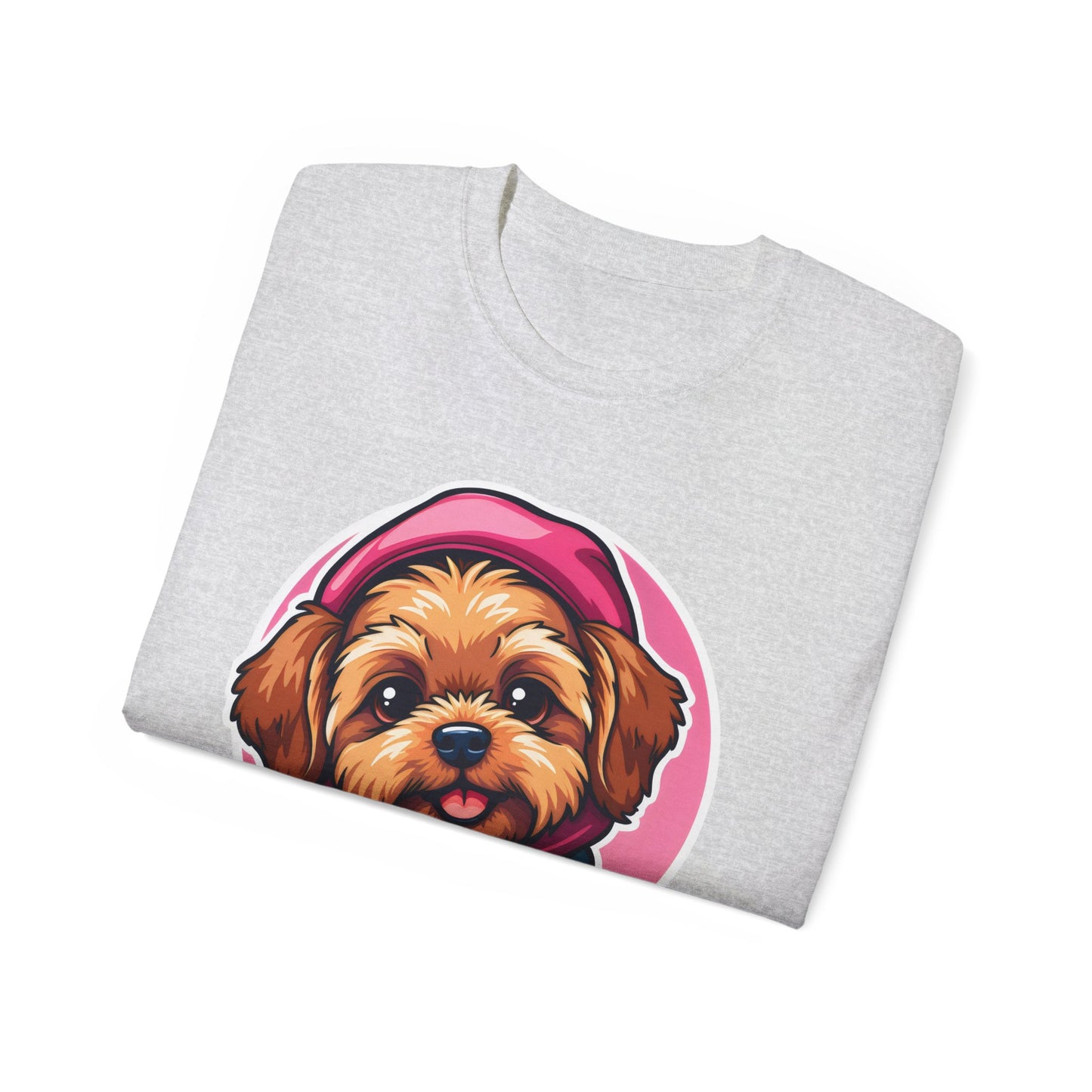 Poodle Dog Cartoon Pink Ribbon Breast Cancer Awareness Unisex Organic T-Shirt