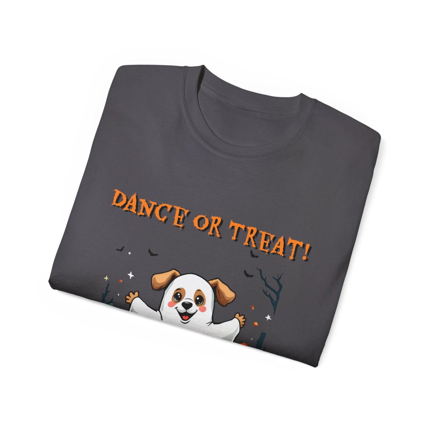 Cute Funny Dog Cartoon Dance or Treat Halloween Meme Organic T-Shirt