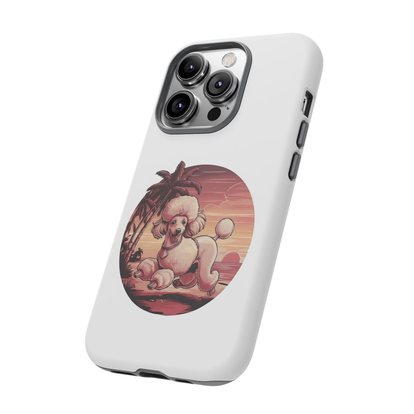 Cute Cartoon Poodle 80s Vintage Sunset Retro iPhone Tough Cases