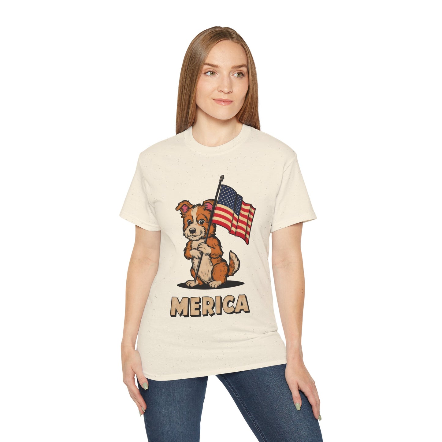 Cute Dog Cartoon Fourth of July Merica Organic T-Shirt