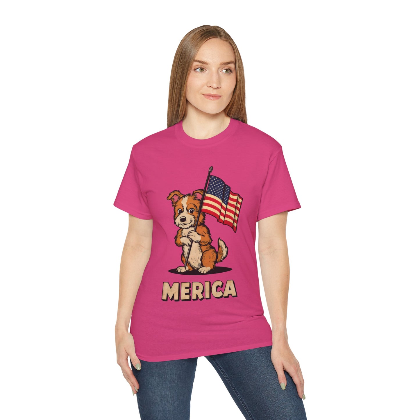 Cute Dog Cartoon Fourth of July Merica Organic T-Shirt