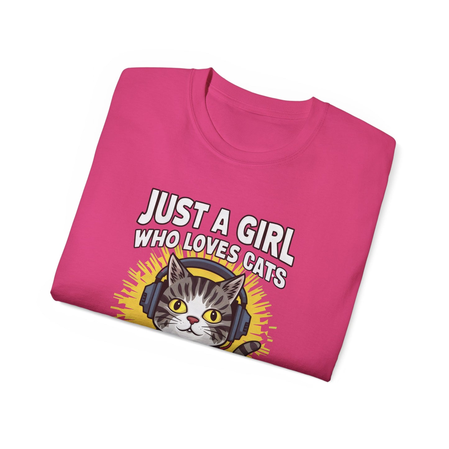 Cute Cartoon Just a Girl Who Loves Cats and Gaming Organic T-Shirt