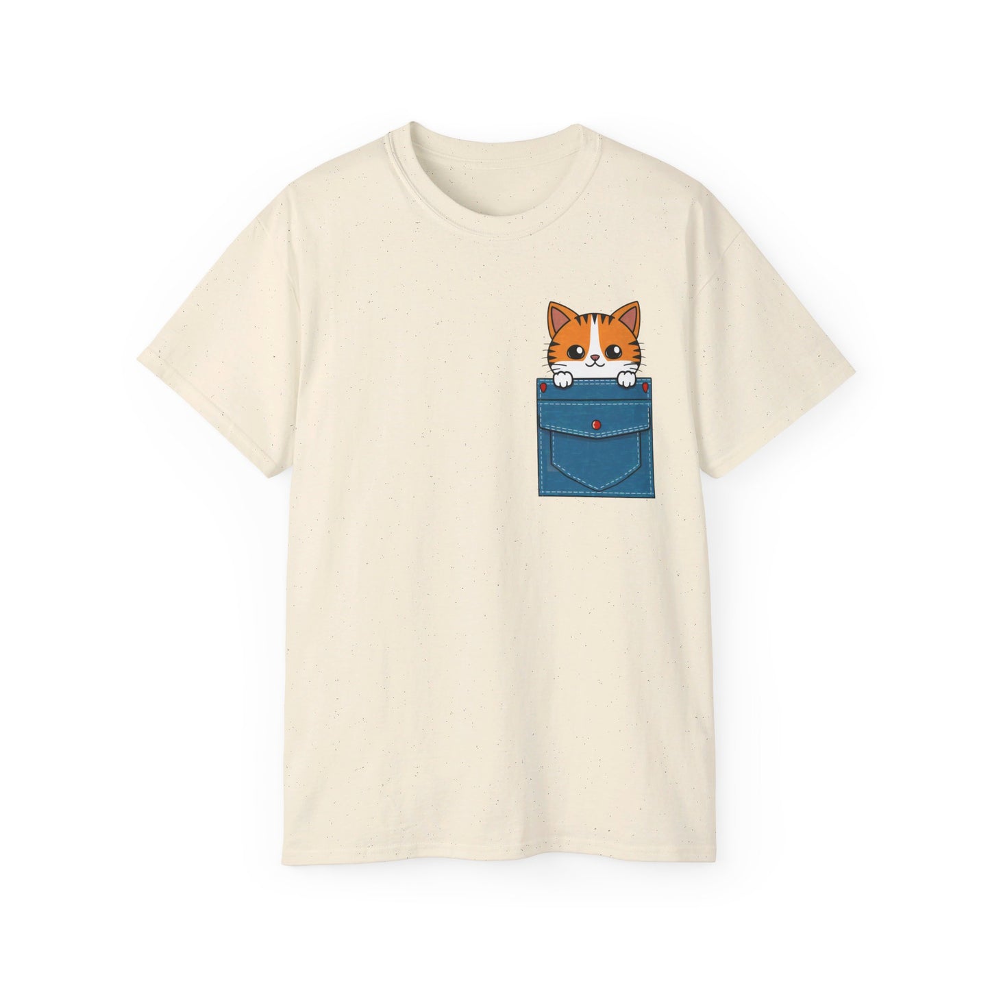 Cute Cartoon Cat in Pocket Unisex Organic T-Shirt