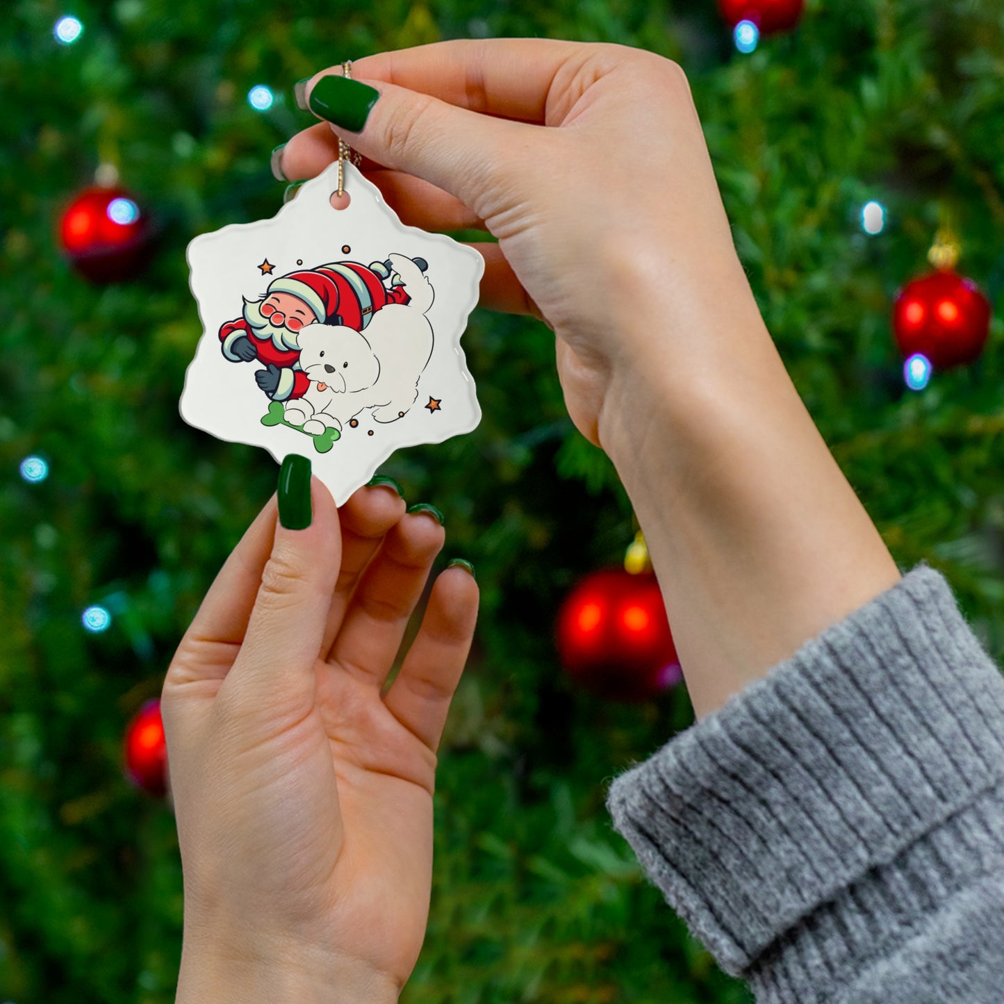 Cheeky Bichon Christmas Ceramic Ornament, 4 Shapes