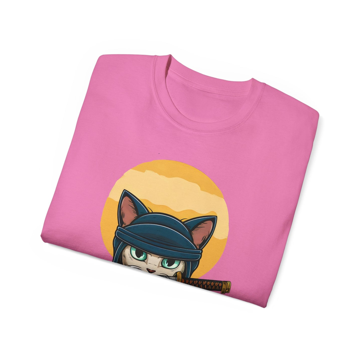 Cute Cartoon Samurai Ninja Cat Organic T-Shirt