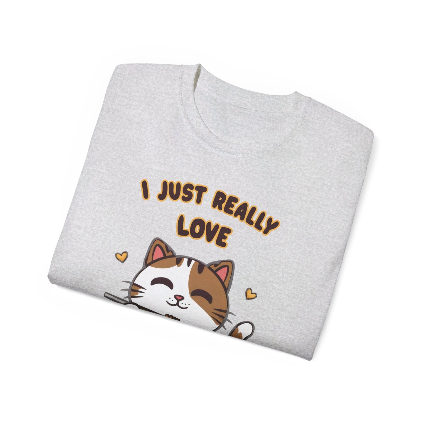 Cute Cat Cartoon I Just Really Love Ramen Unisex Organic T-Shirt