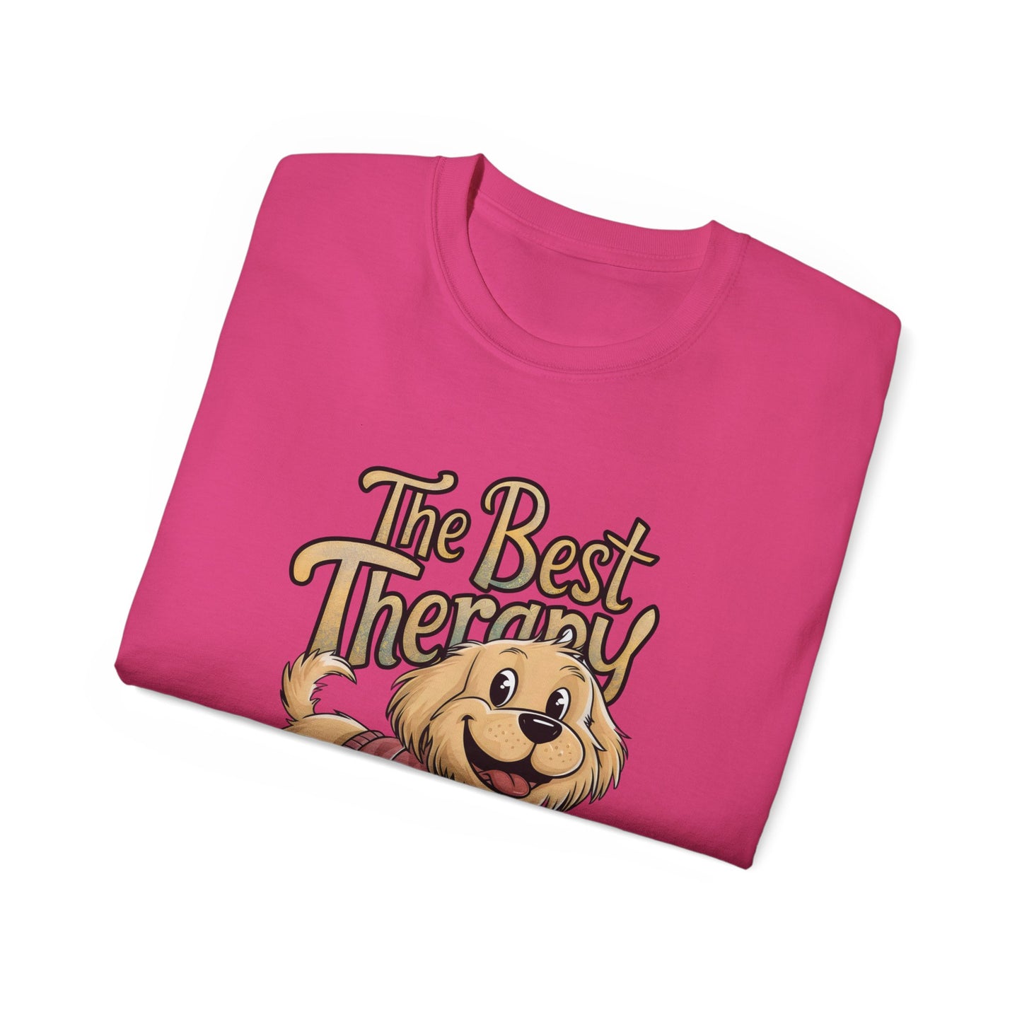 Cute Dog Cartoon The Best Therapy is a Golden Unisex Organic T-Shirt