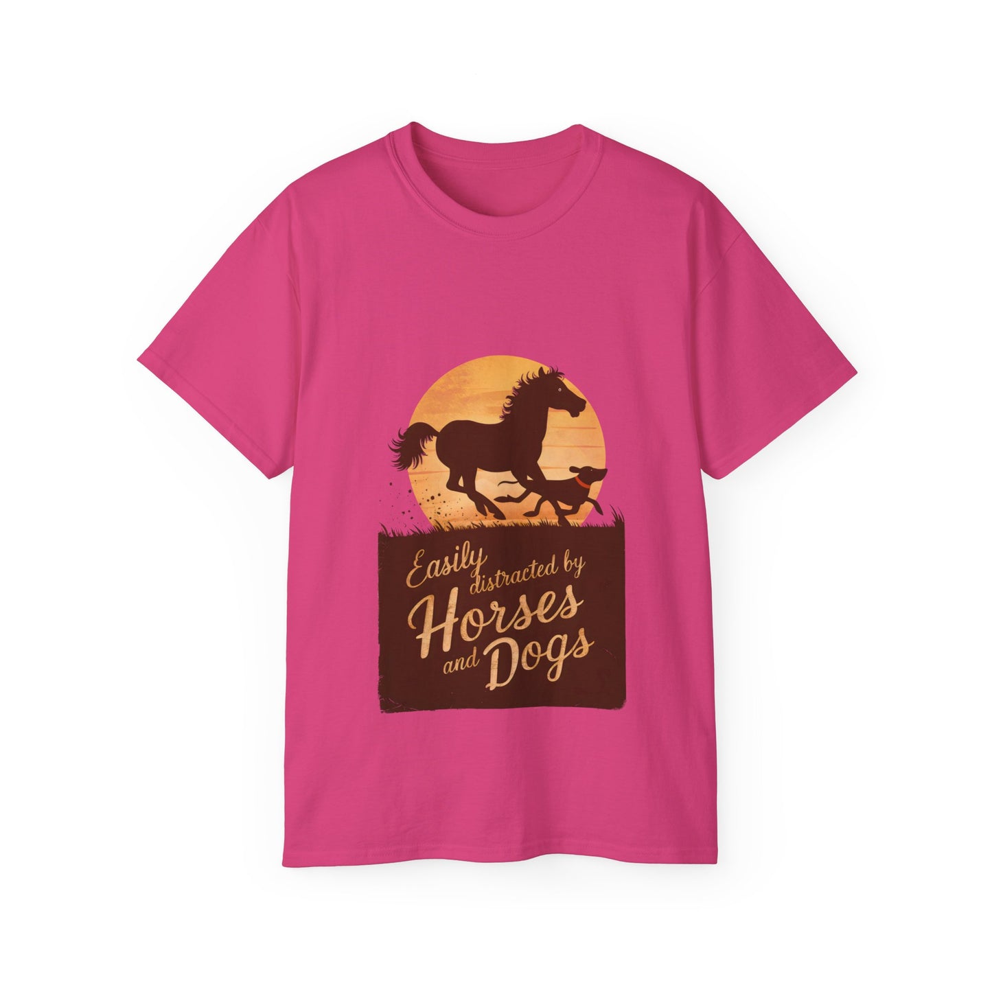 Cute Illustration Easily Distracted by Horses and Dogs Unisex Organic T-Shirt