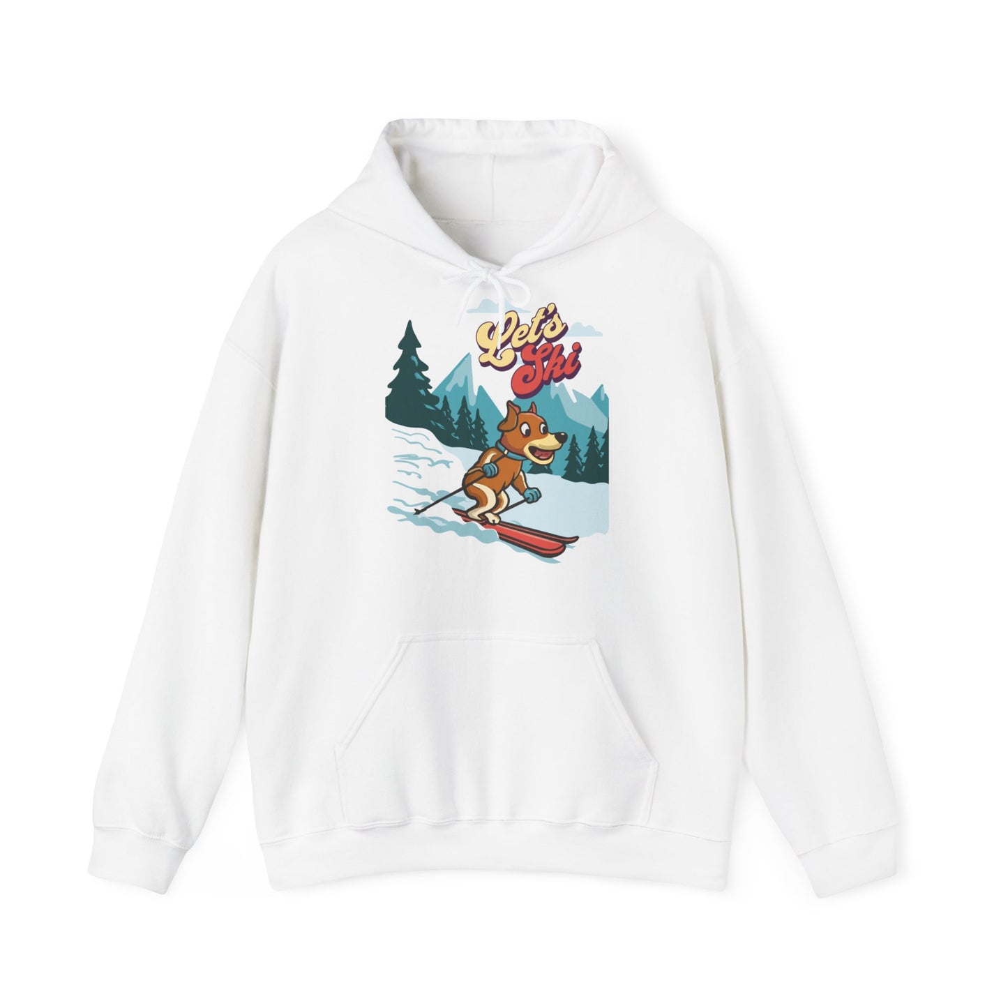 Cute Funny Dog Cartoon Let's Ski Unisex Hooded Sweatshirt