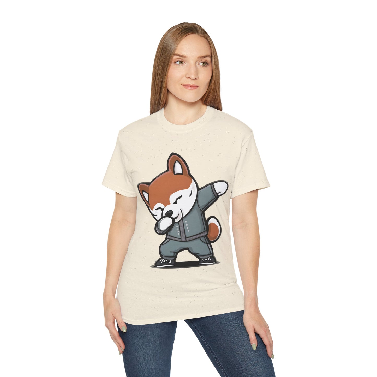 Cute Dog Cartoon Dabbing Shiba Unisex Organic T-Shirt