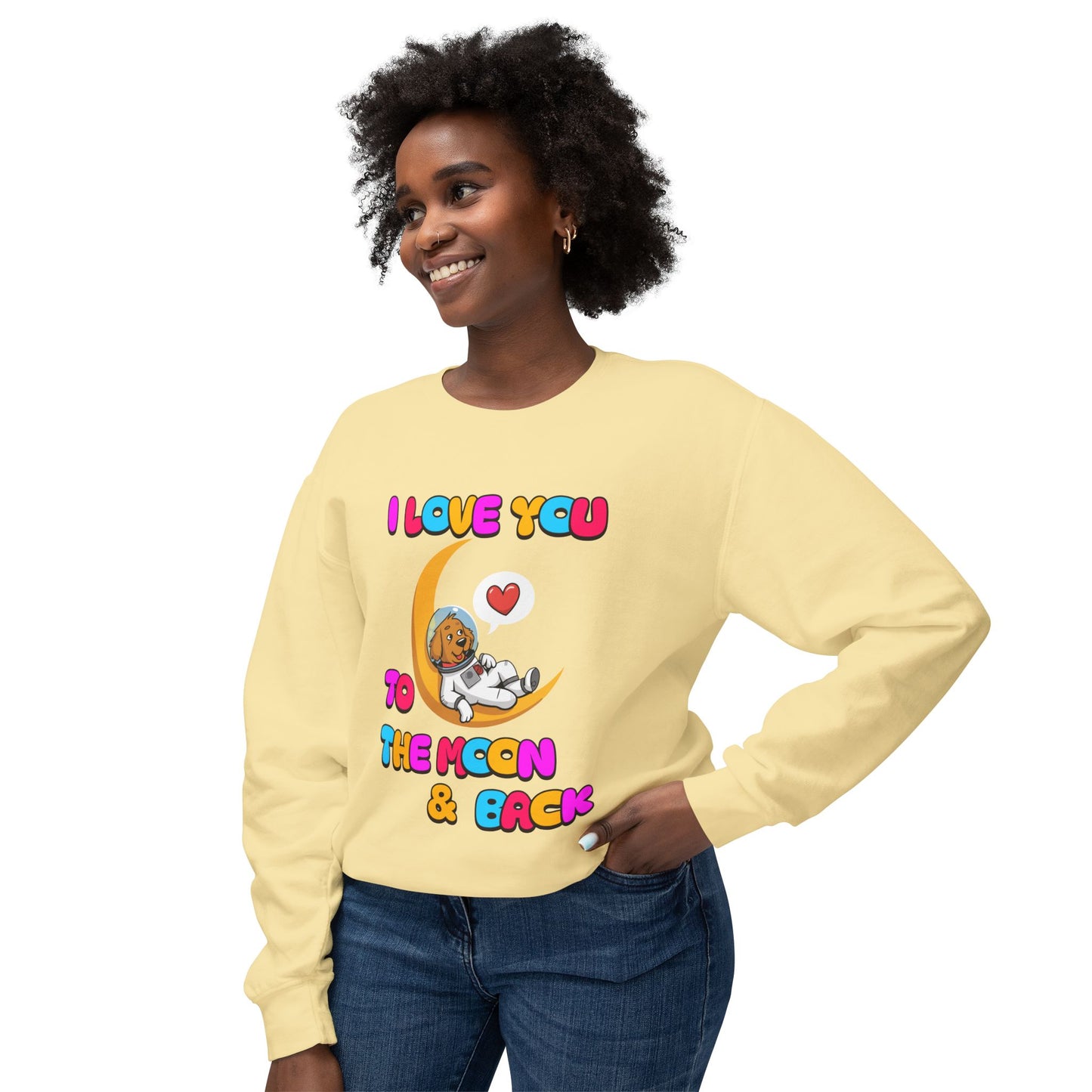 Dog Cartoon I Love You to the Moon and Back Valentine's Day Sweatshirt