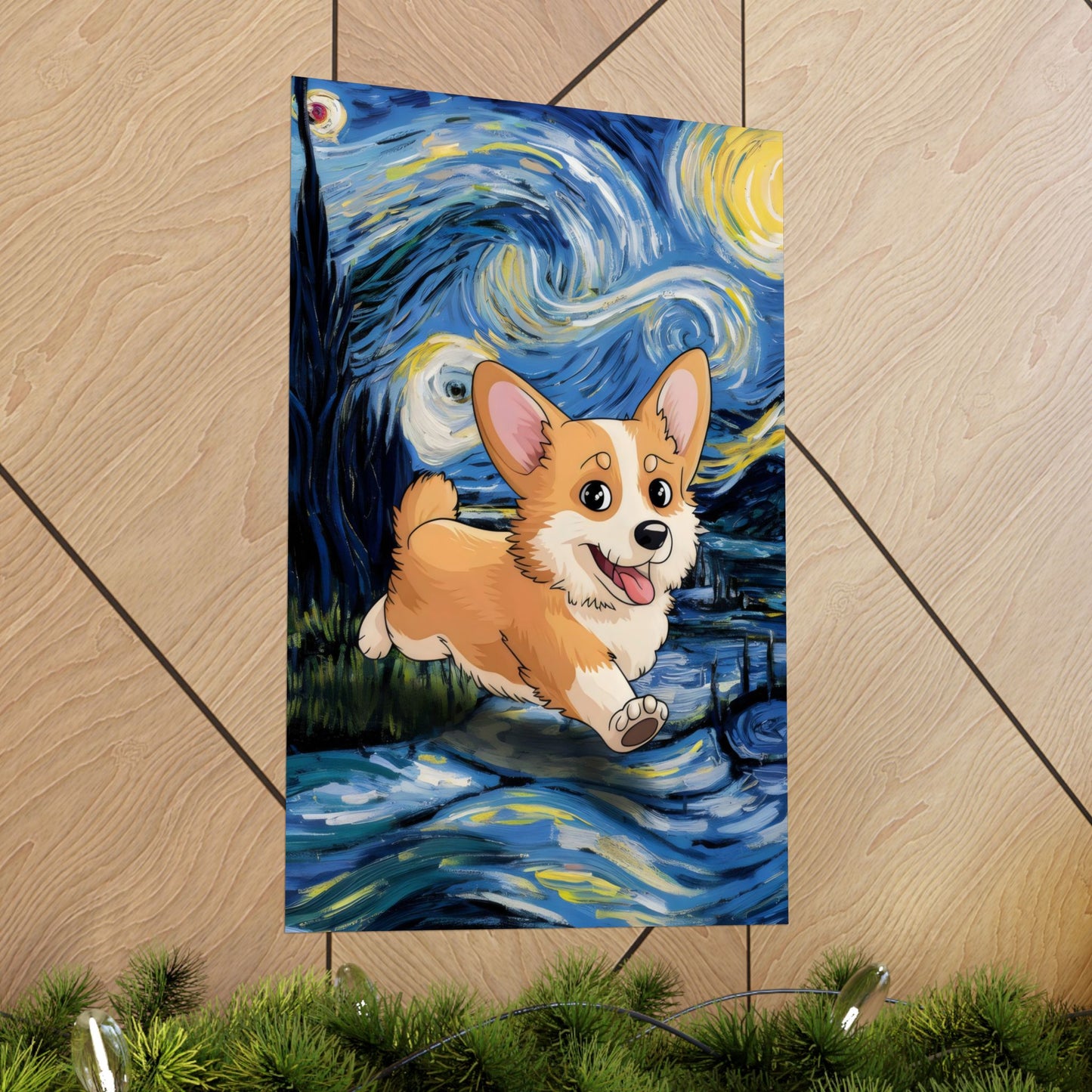 Cute Corgi Van Gogh Starry Night Matte Vertical Posters