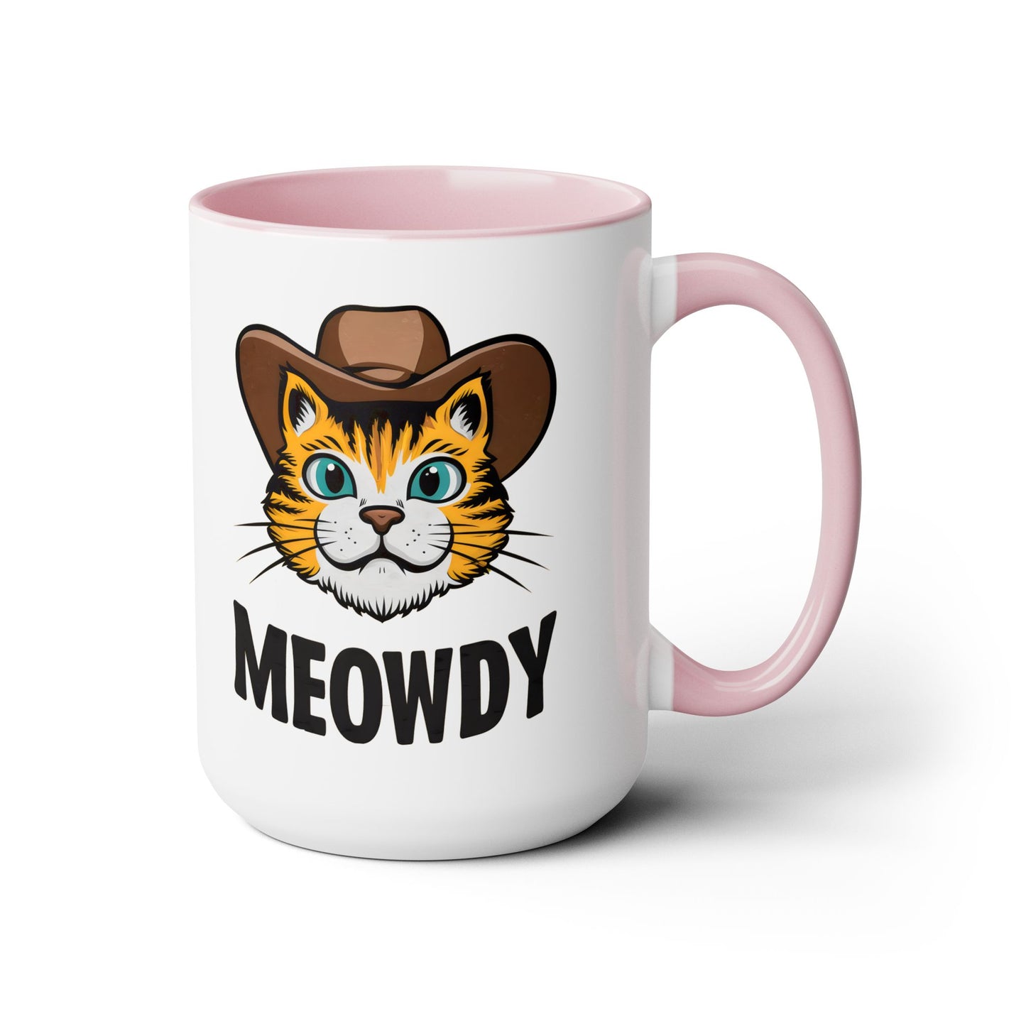 Cute Funny Cat Cartoon Meowdy Meme Two-Tone Coffee Mugs, 15oz