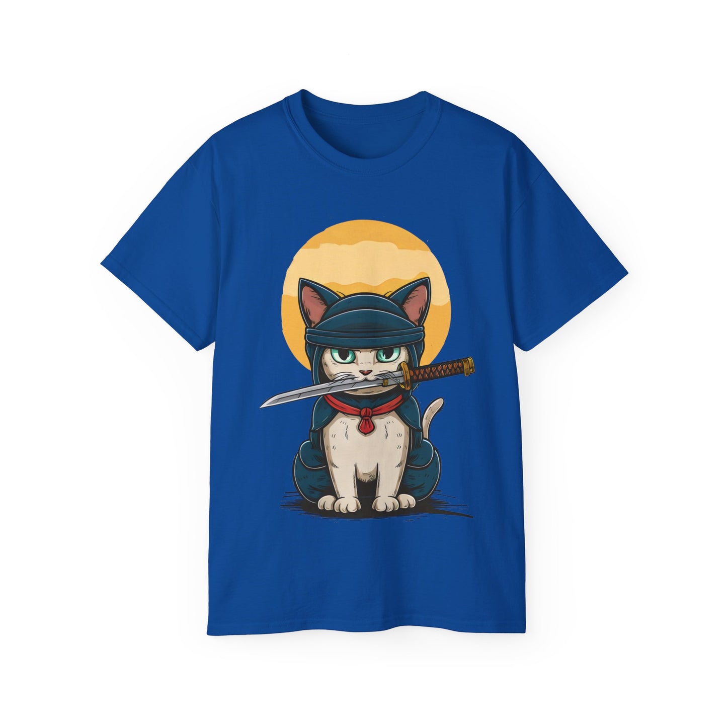 Cute Cartoon Samurai Ninja Cat Organic T-Shirt