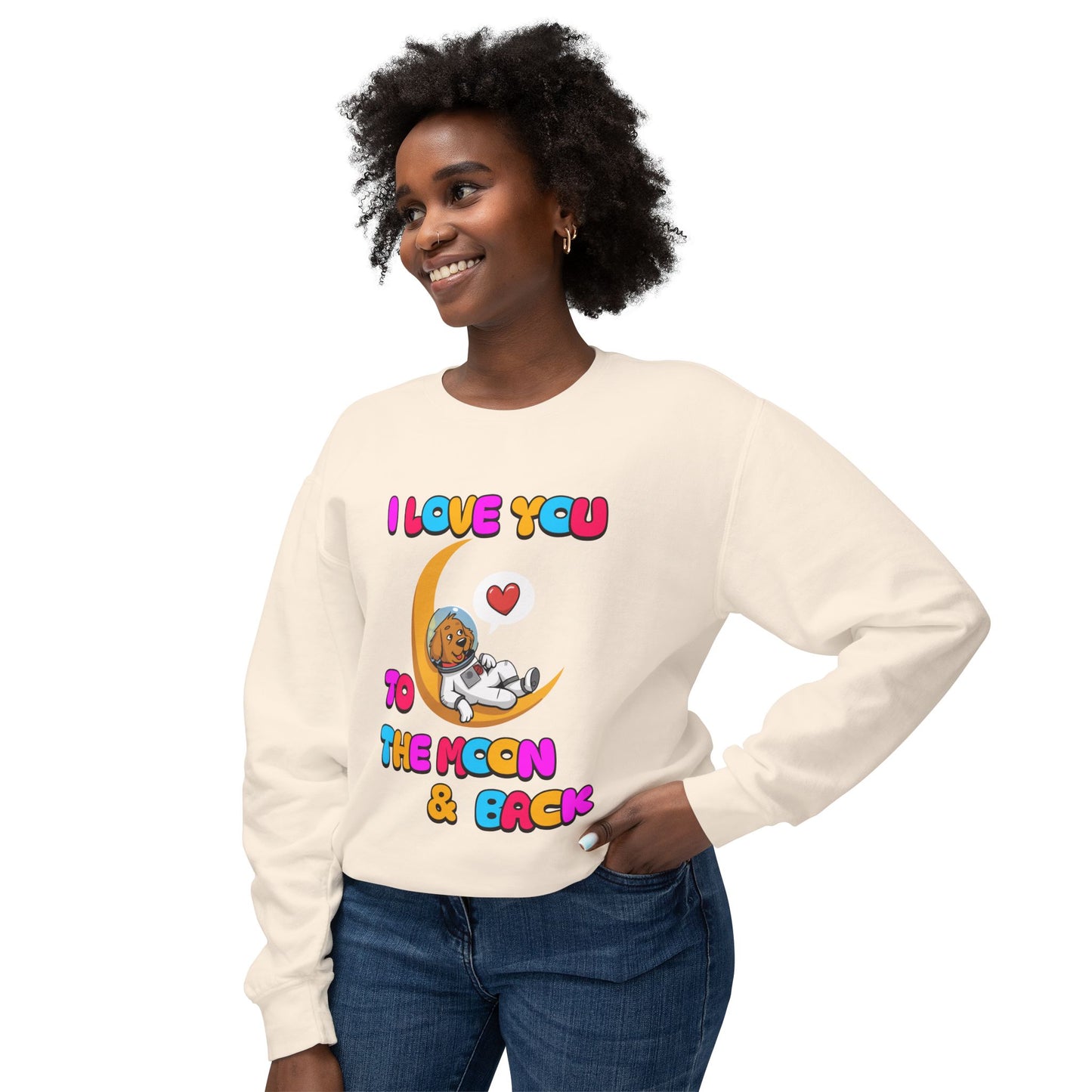 Dog Cartoon I Love You to the Moon and Back Valentine's Day Sweatshirt