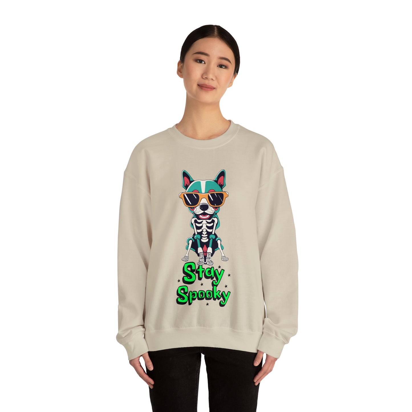 Cute Funny Stay Spooky Skeleton Dog Unisex Crewneck Sweatshirt