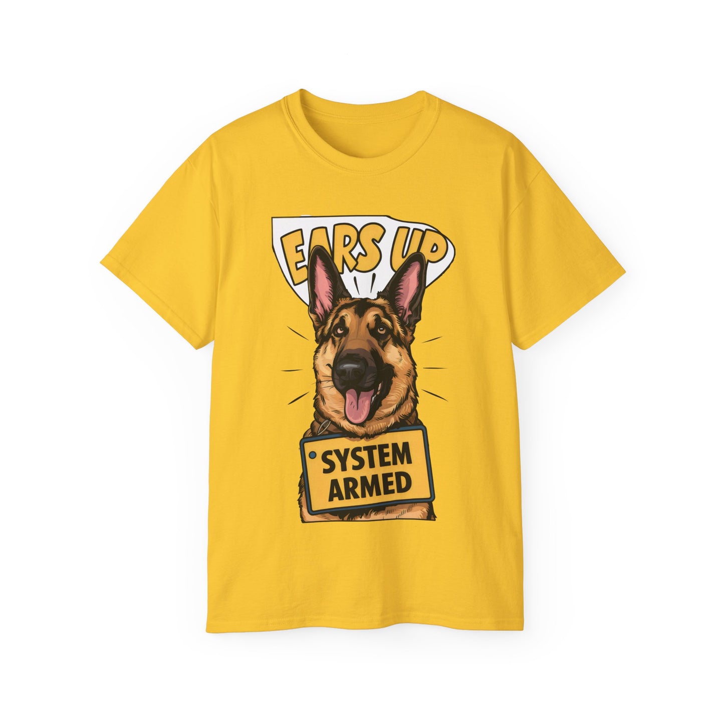 Cute Dog Cartoon Ears Up System Armed Meme Unisex Organic T-Shirt