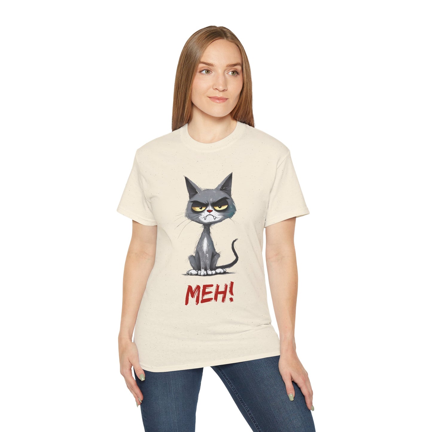 Cute Funny Cartoon Meh Cat Meme Unisex Tee