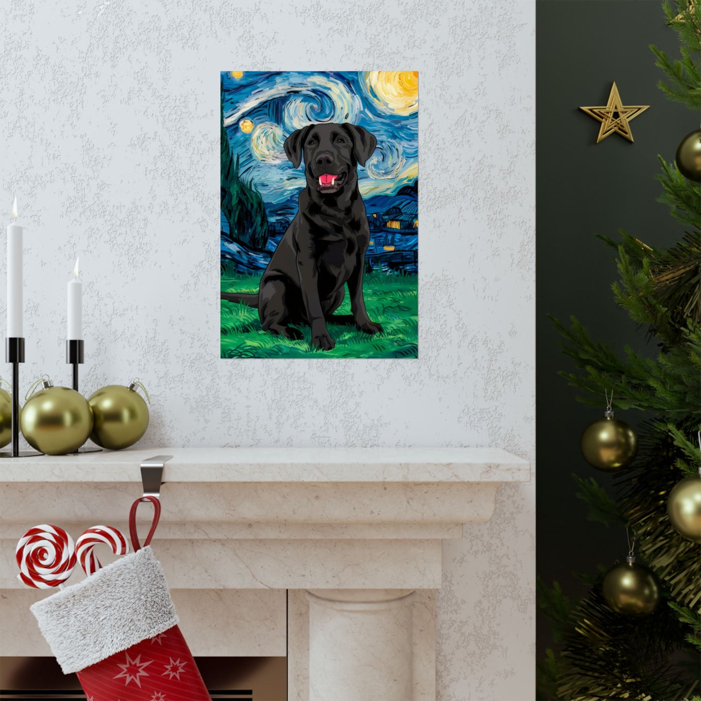 Cute Labrador Van Gogh Starry Night Matte Vertical Posters