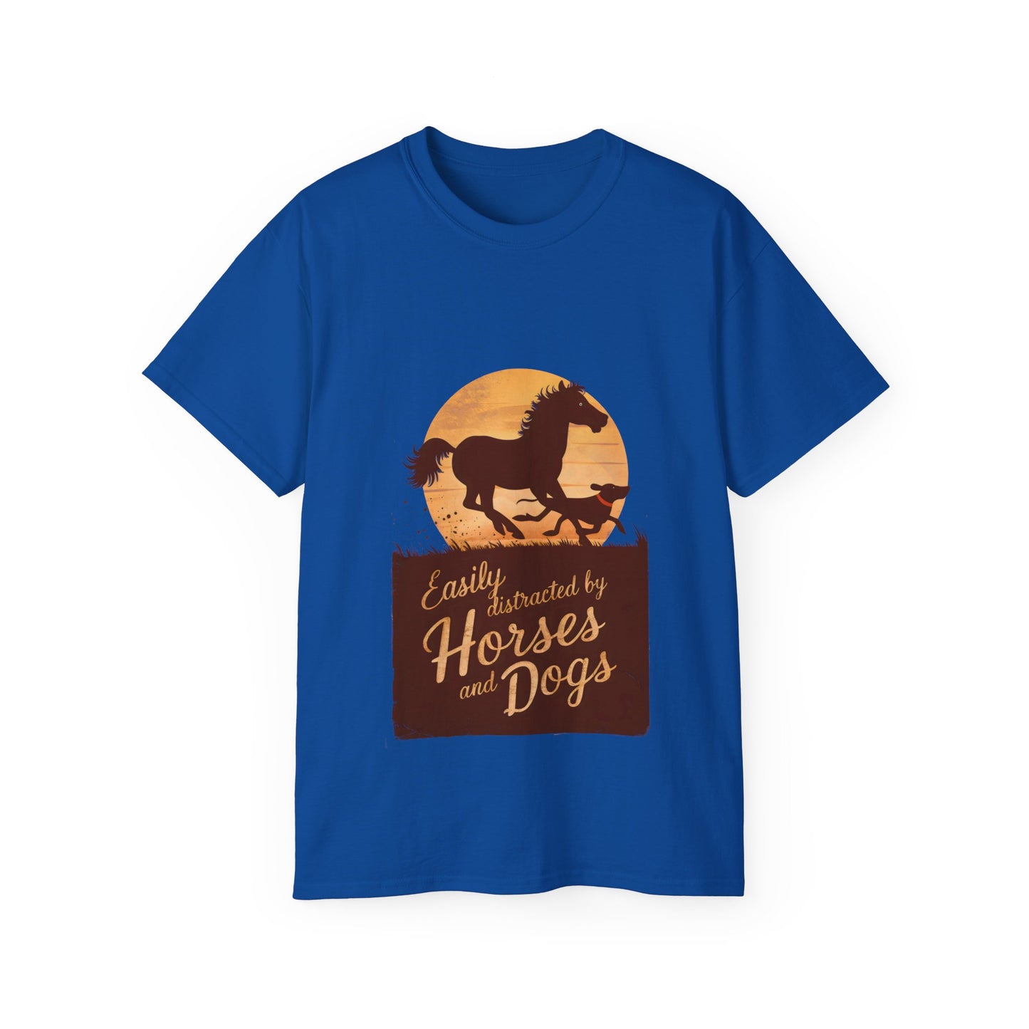 Cute Illustration Easily Distracted by Horses and Dogs Unisex Organic T-Shirt