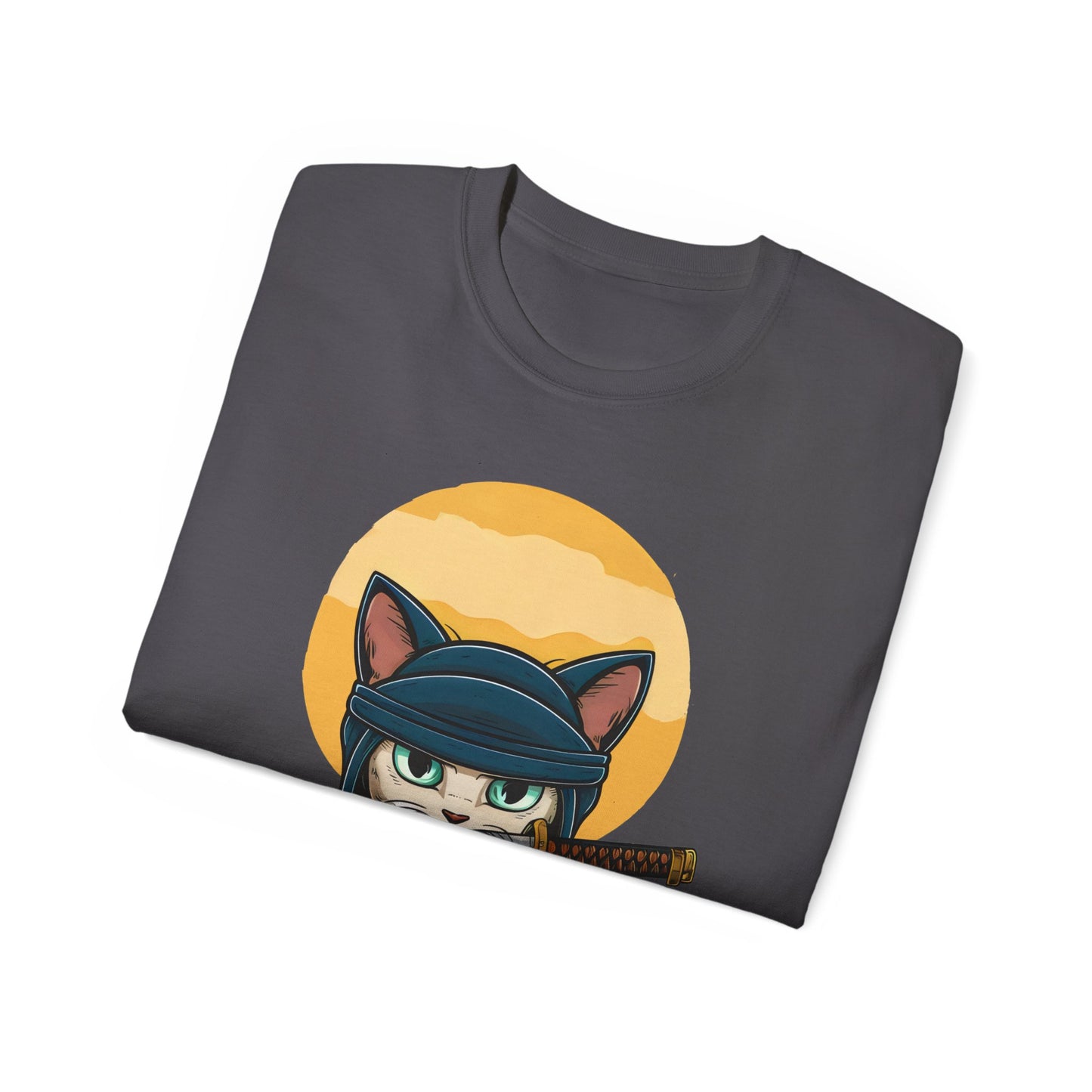 Cute Cartoon Samurai Ninja Cat Organic T-Shirt