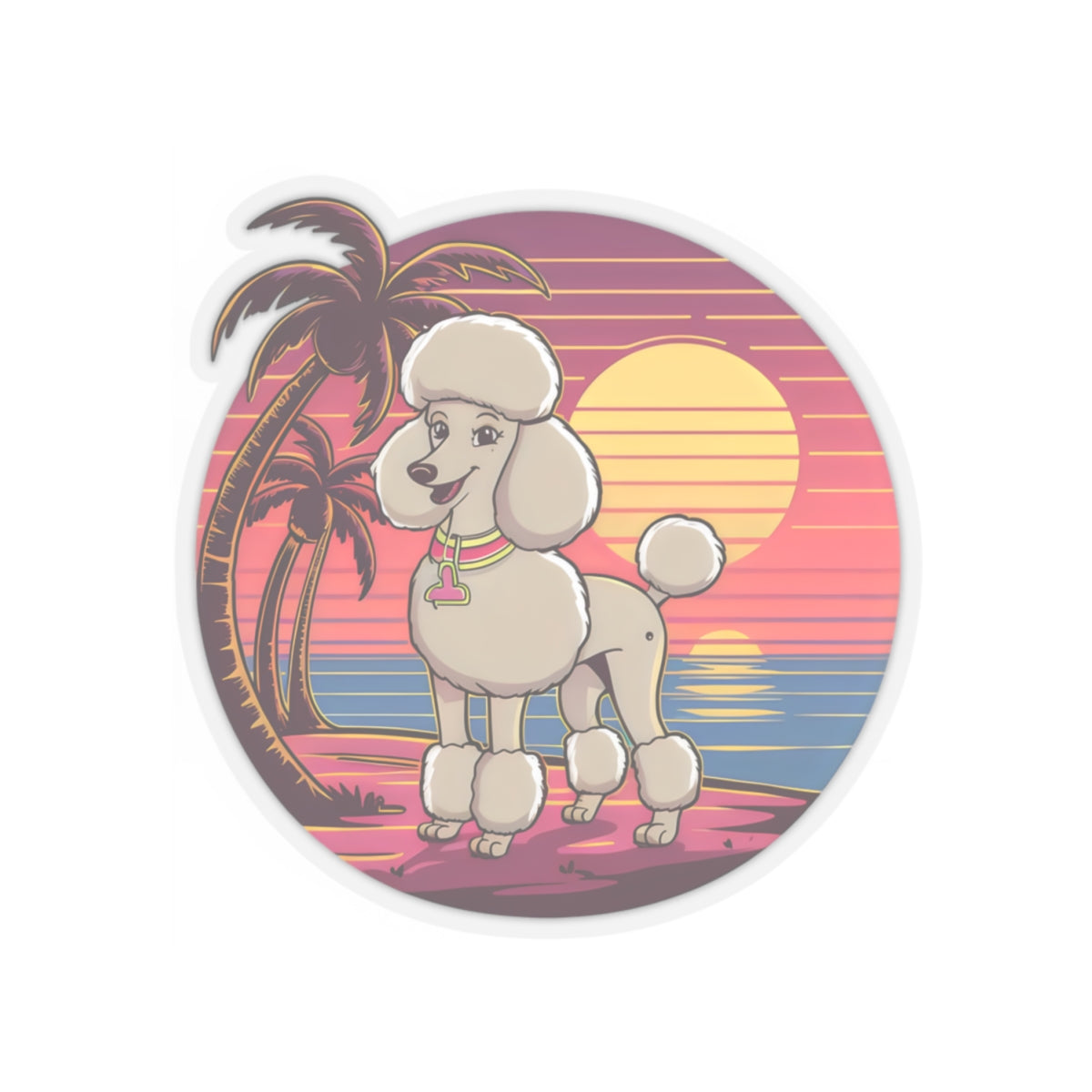 Cute Cartoon Poodle 80s Vintage Sunset Kiss-cut Stickers