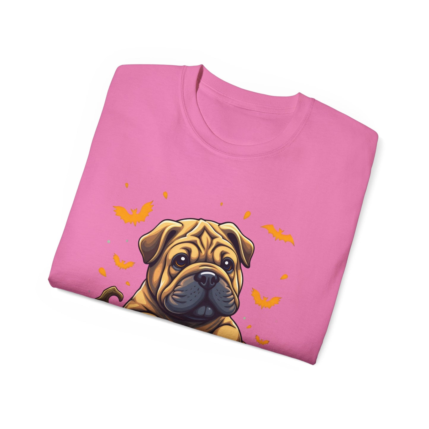 Cute Dog Cartoon Shar Pei Halloween Trick or Treat Unisex Organic T-Shirt