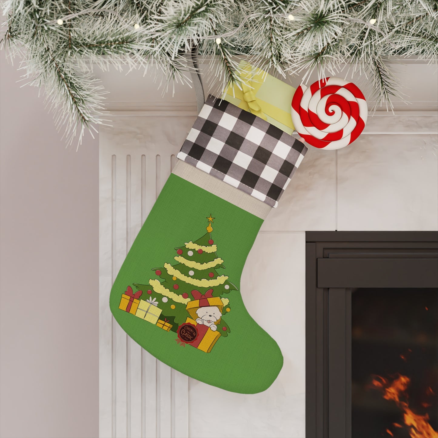 Cheeky Bichon Cartoon Christmas Tree Stocking