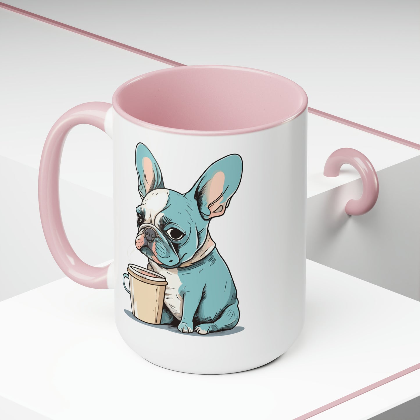 Cute Dog Drinking Coffee Meme Two-Tone Coffee Mugs, 15oz