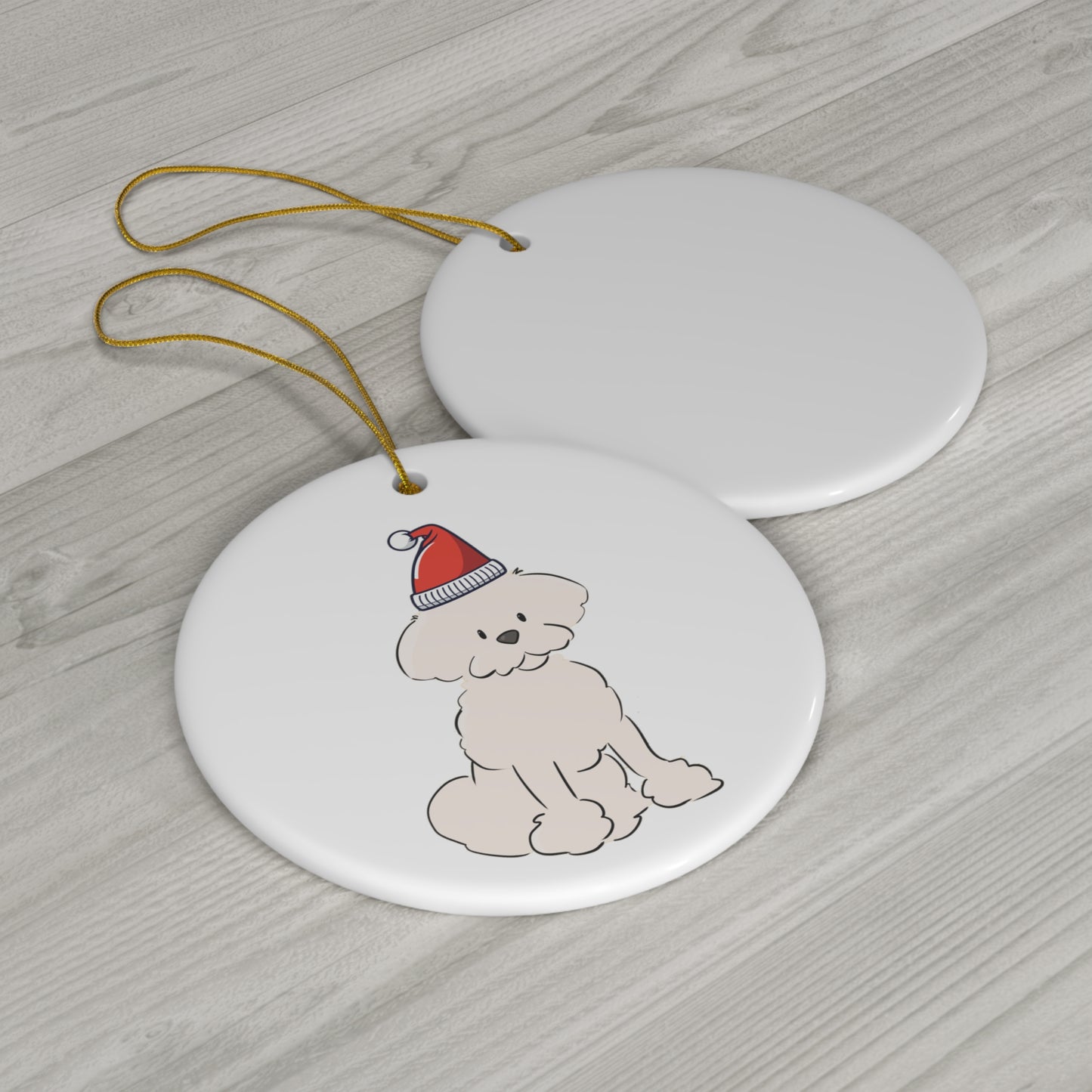 Cheeky Bichon Christmas Ceramic Ornament, 4 Shapes