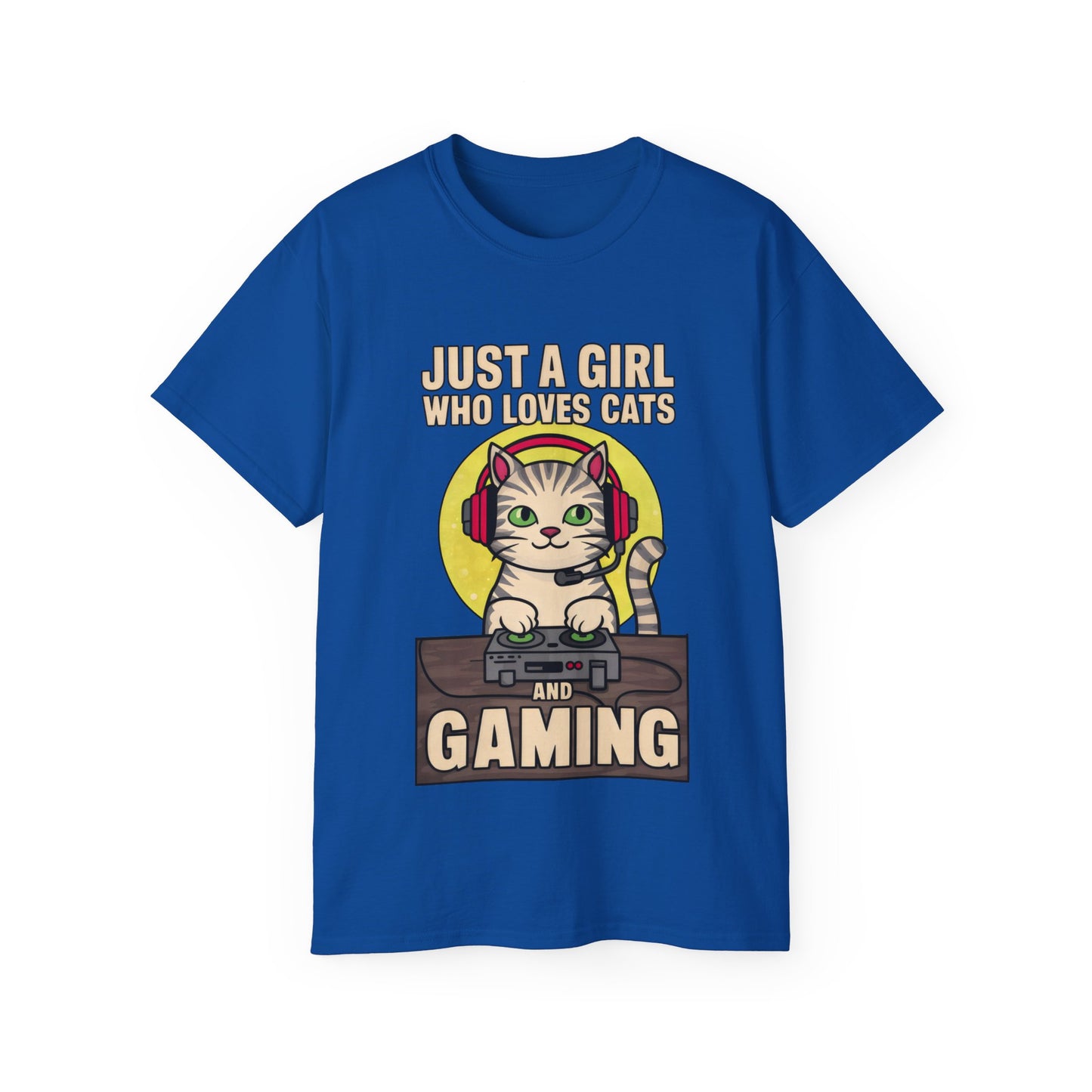 Cute Cartoon Just a Girl Who Loves Cats and Gaming Meme Organic T-Shirt