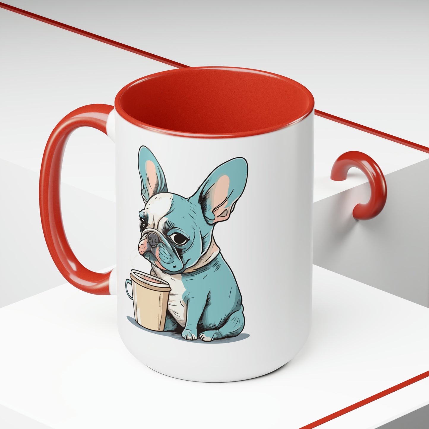 Cute Dog Drinking Coffee Meme Two-Tone Coffee Mugs, 15oz