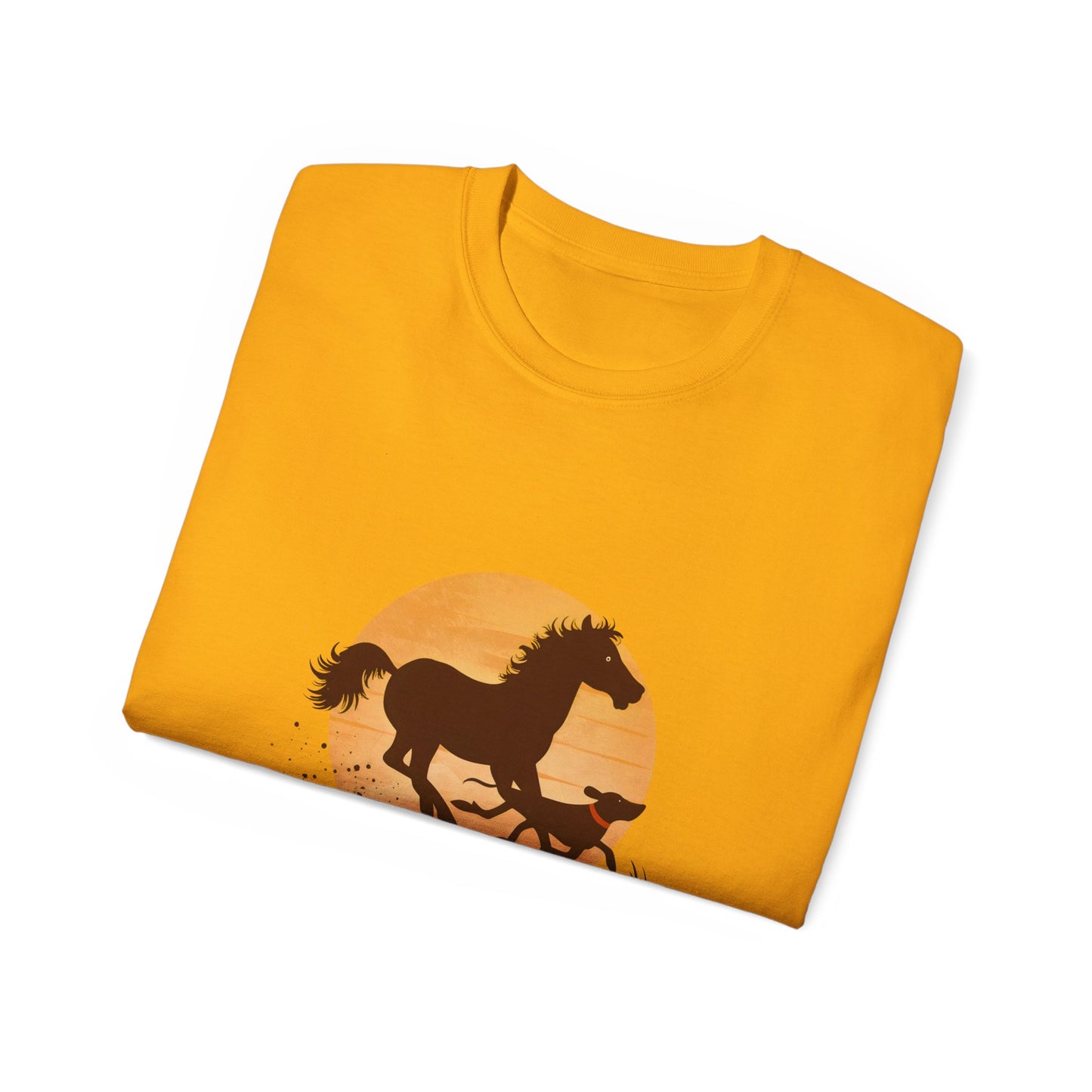 Cute Illustration Easily Distracted by Horses and Dogs Unisex Organic T-Shirt