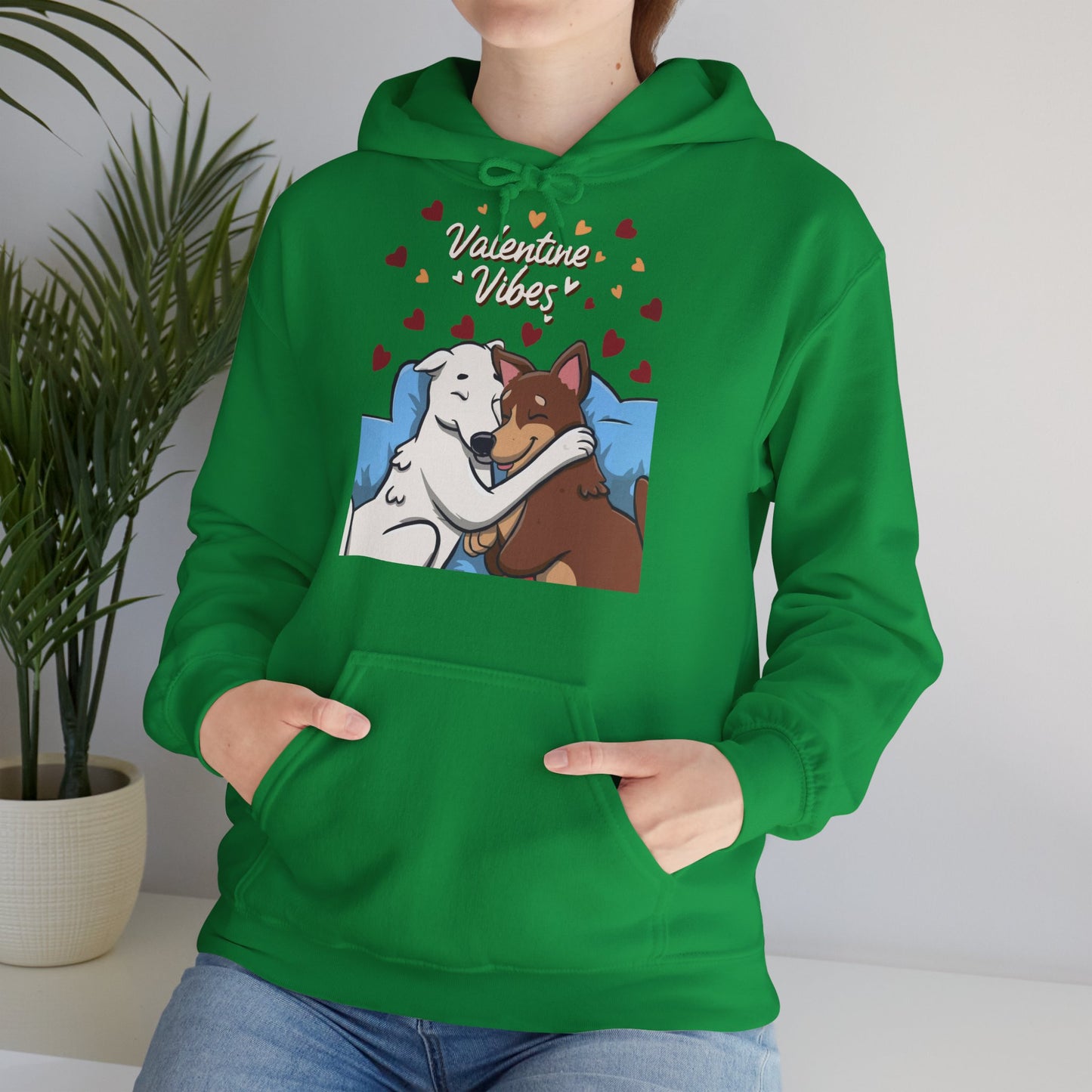 Cute Dog Cartoon Valentine Vibes Unisex Hooded Sweatshirt