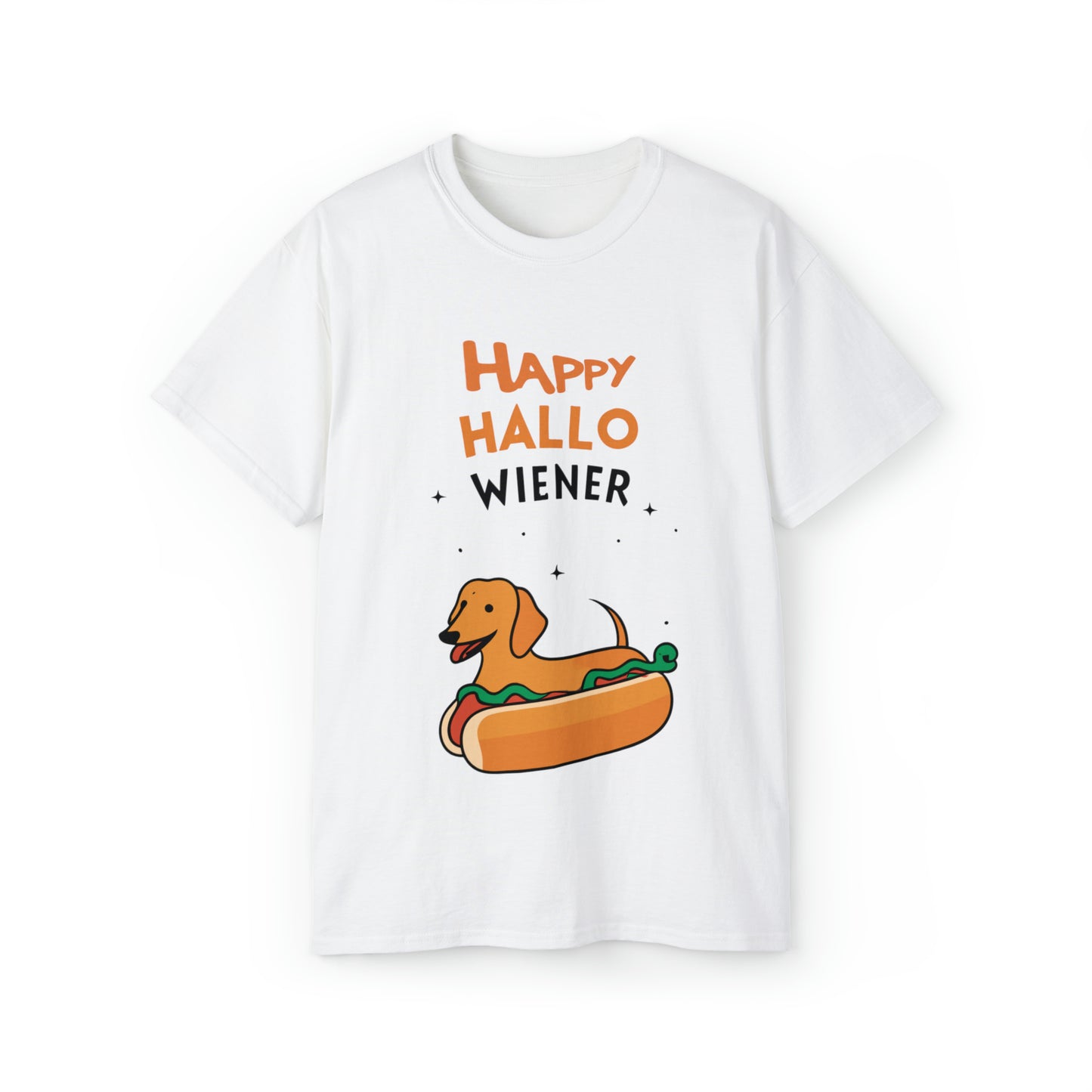 Cute Funny Happy Hallowiener Unisex Organic T-Shirt