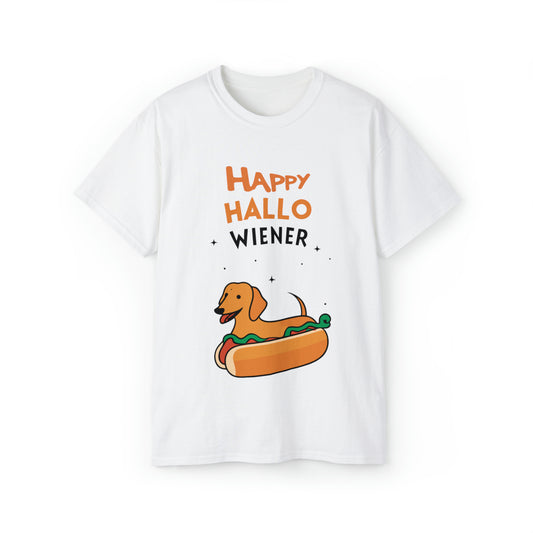 Cute Funny Happy Hallowiener Unisex Organic T-Shirt