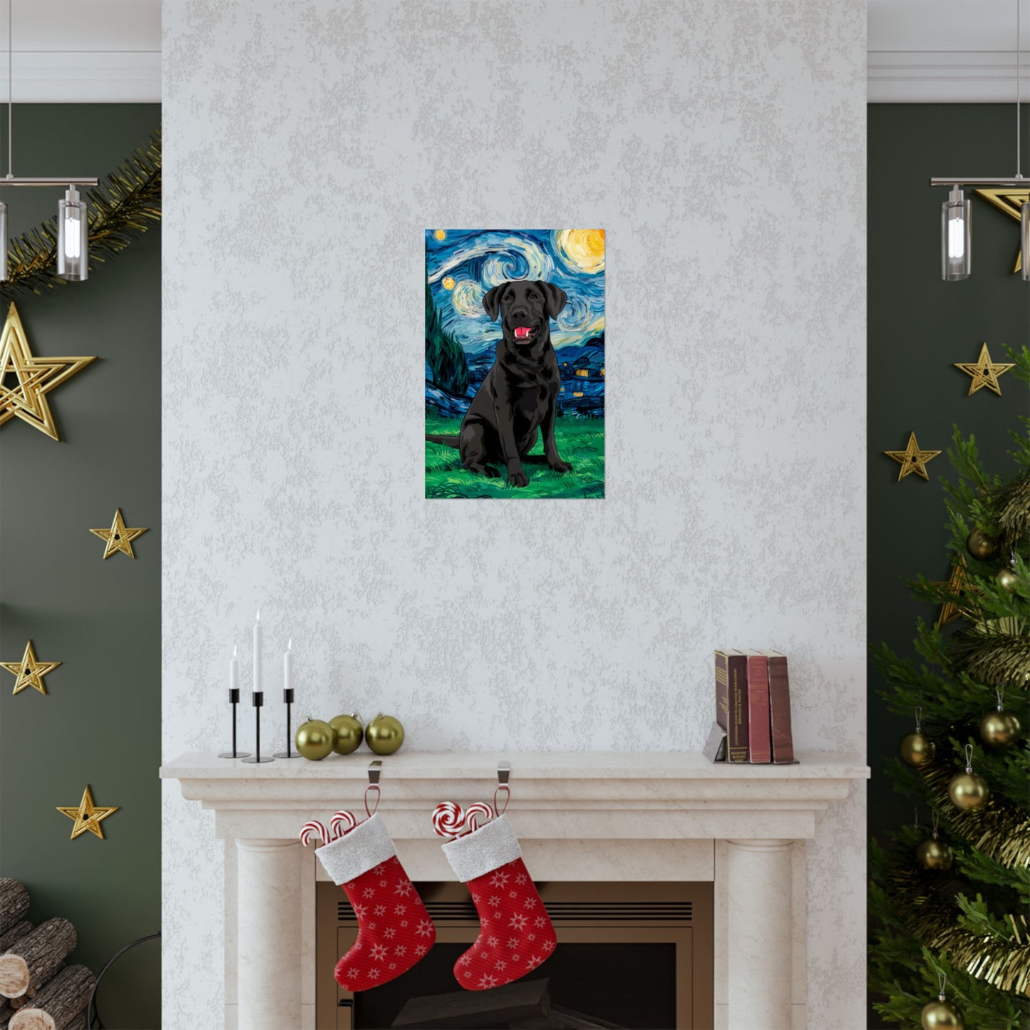 Cute Labrador Van Gogh Starry Night Matte Vertical Posters