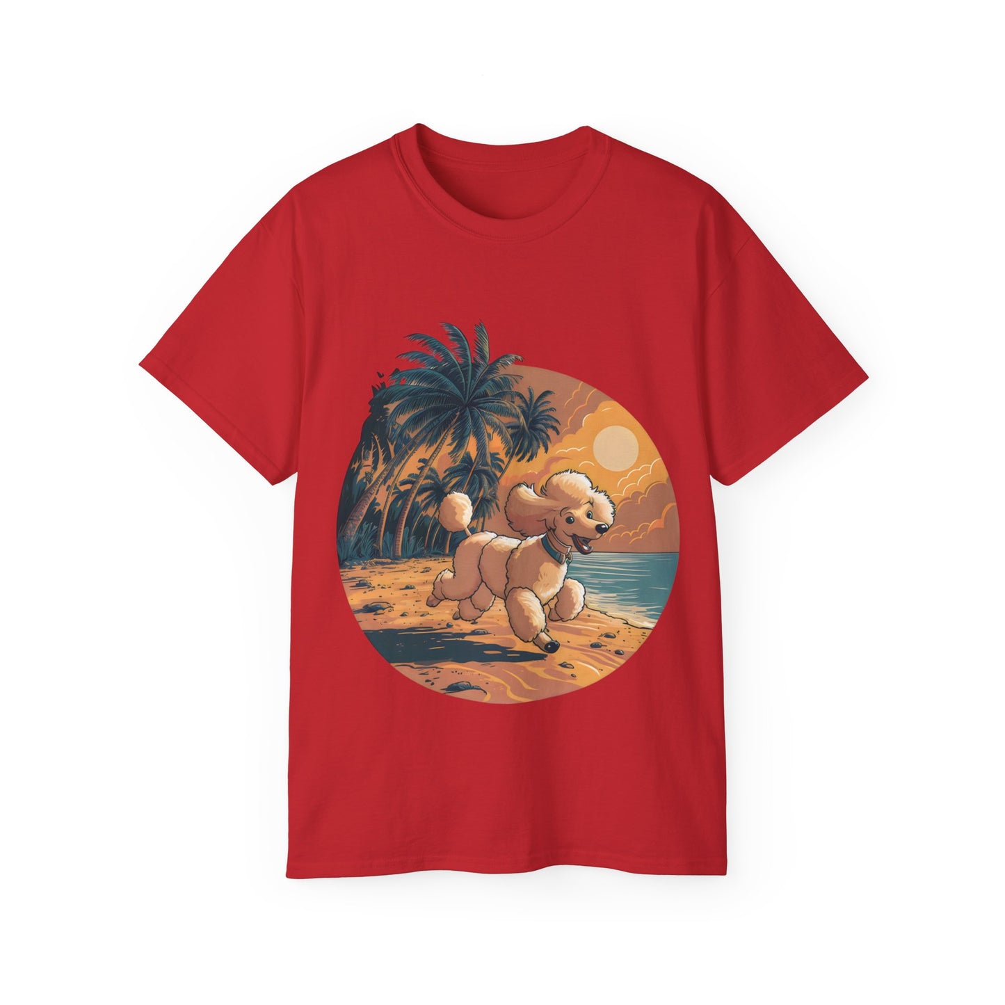 Cute Cartoon Poodle 80s Vintage Sunset Retro Organic T-Shirt