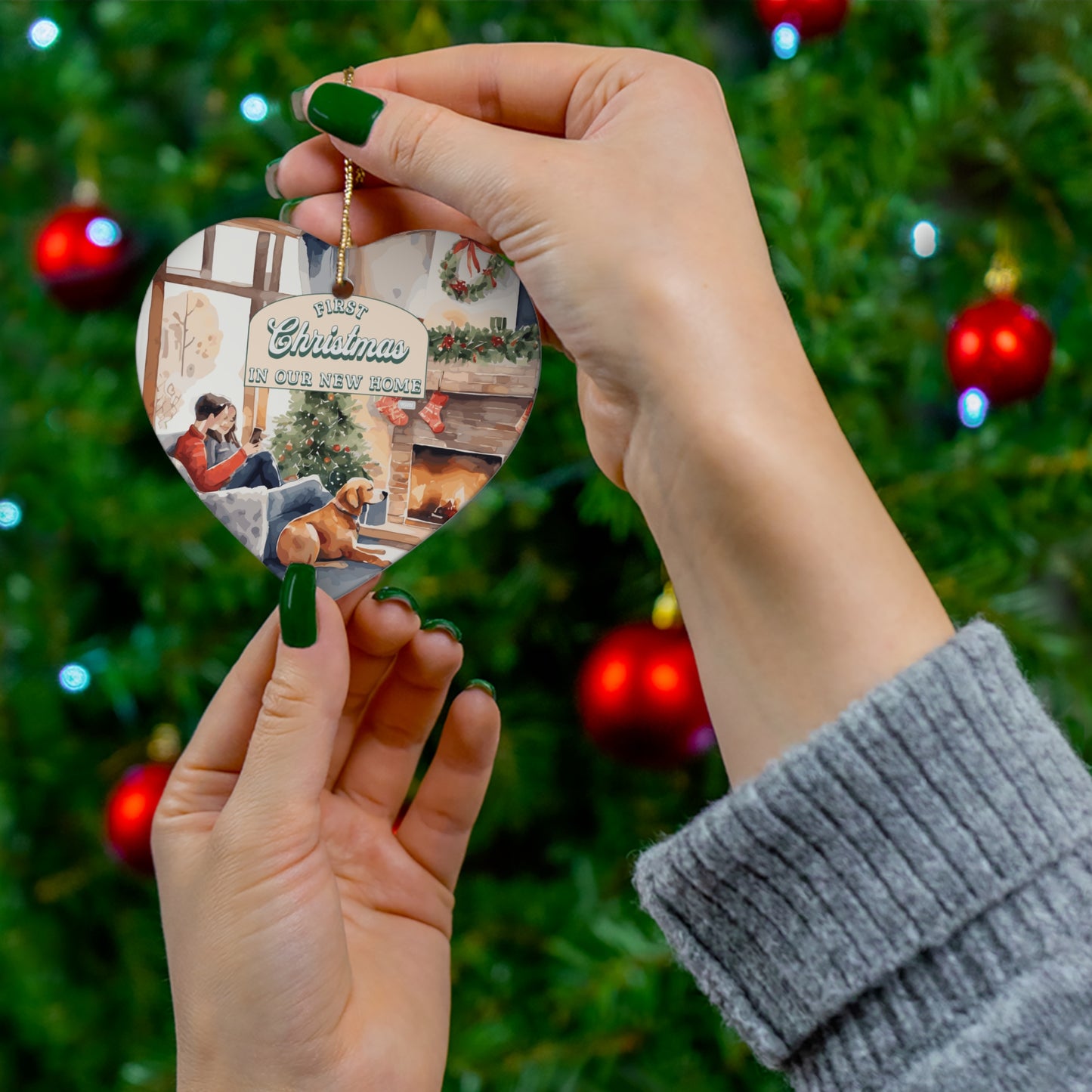 First Christmas in Our New Home Dog Lover Ceramic Ornament, 4 Shapes